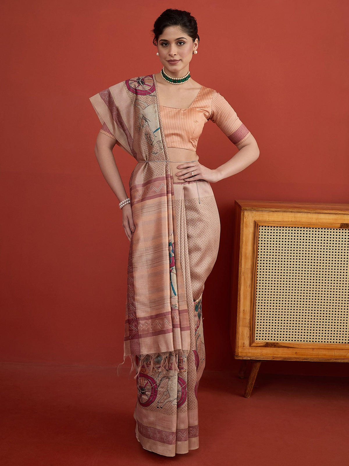 Peach art silk saree view 5