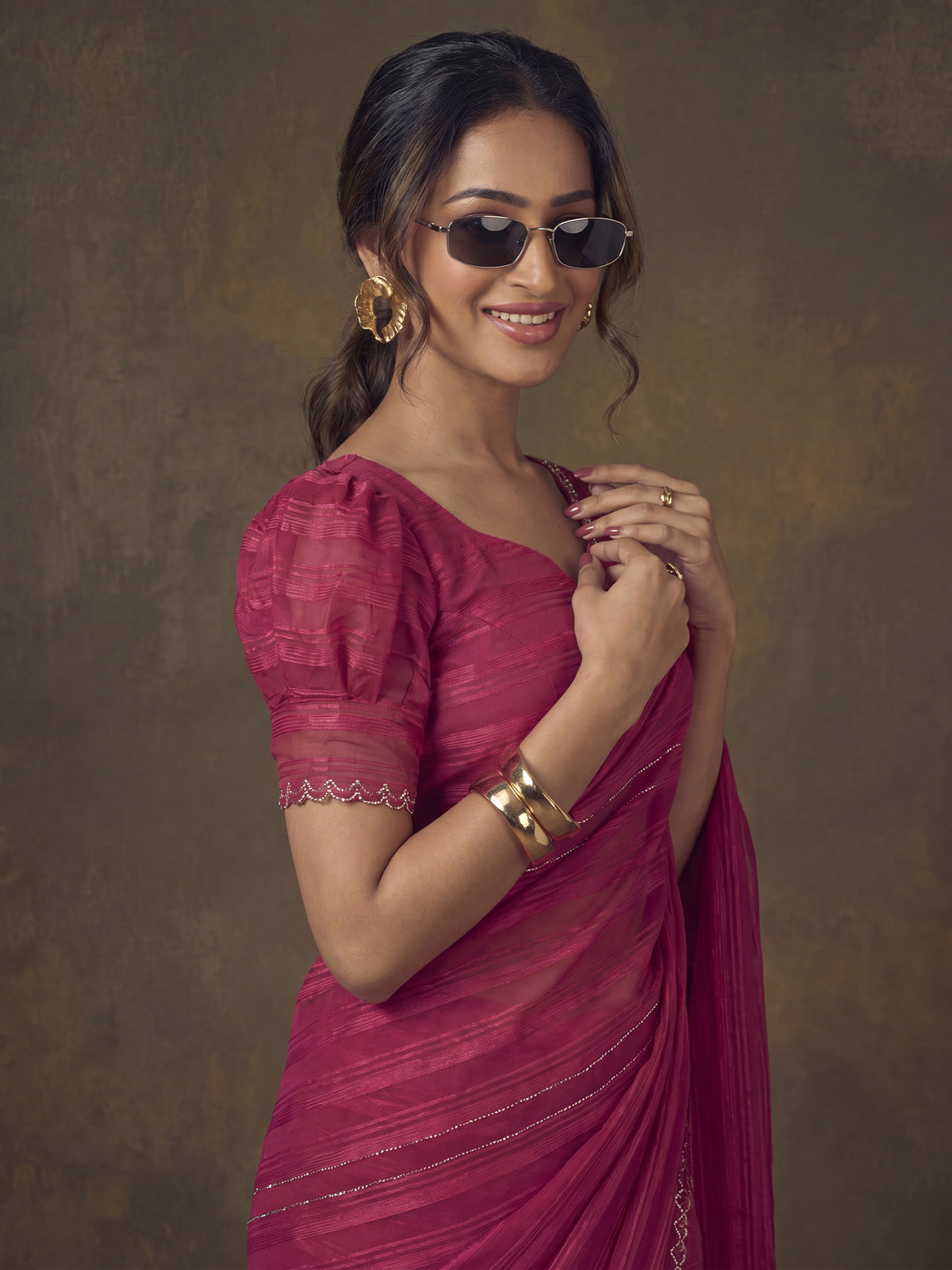 Pink Georgette saree – detail view 4