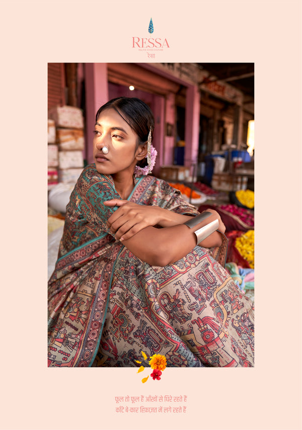 Brown Coloured Designer Madhubani Print Saree