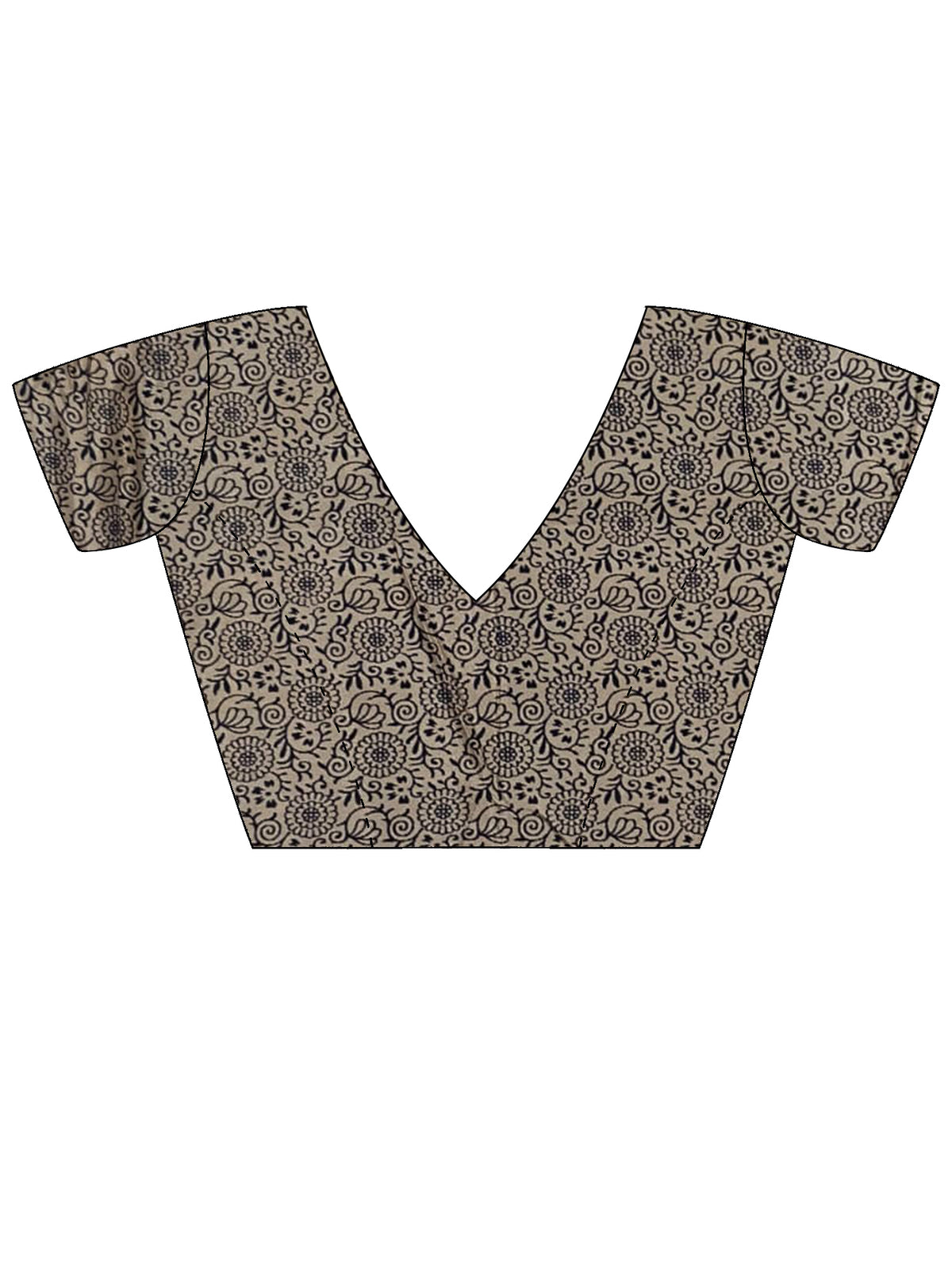 Unstitched blue silk blend blouse piece with floral design