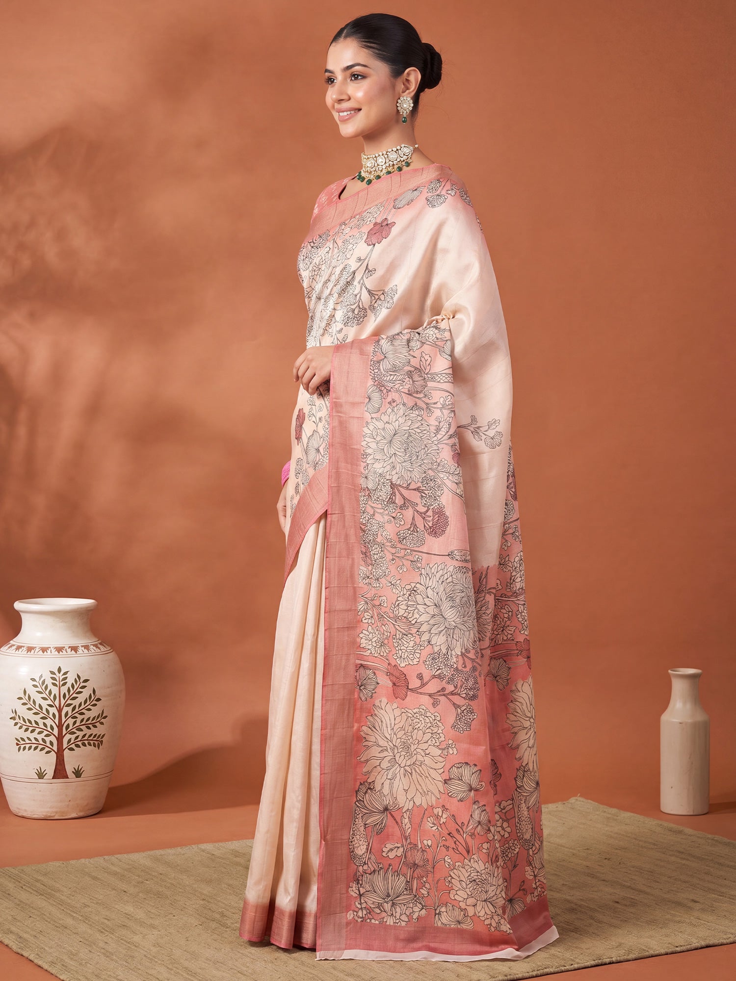Off White Satin Silk saree – detail view 2