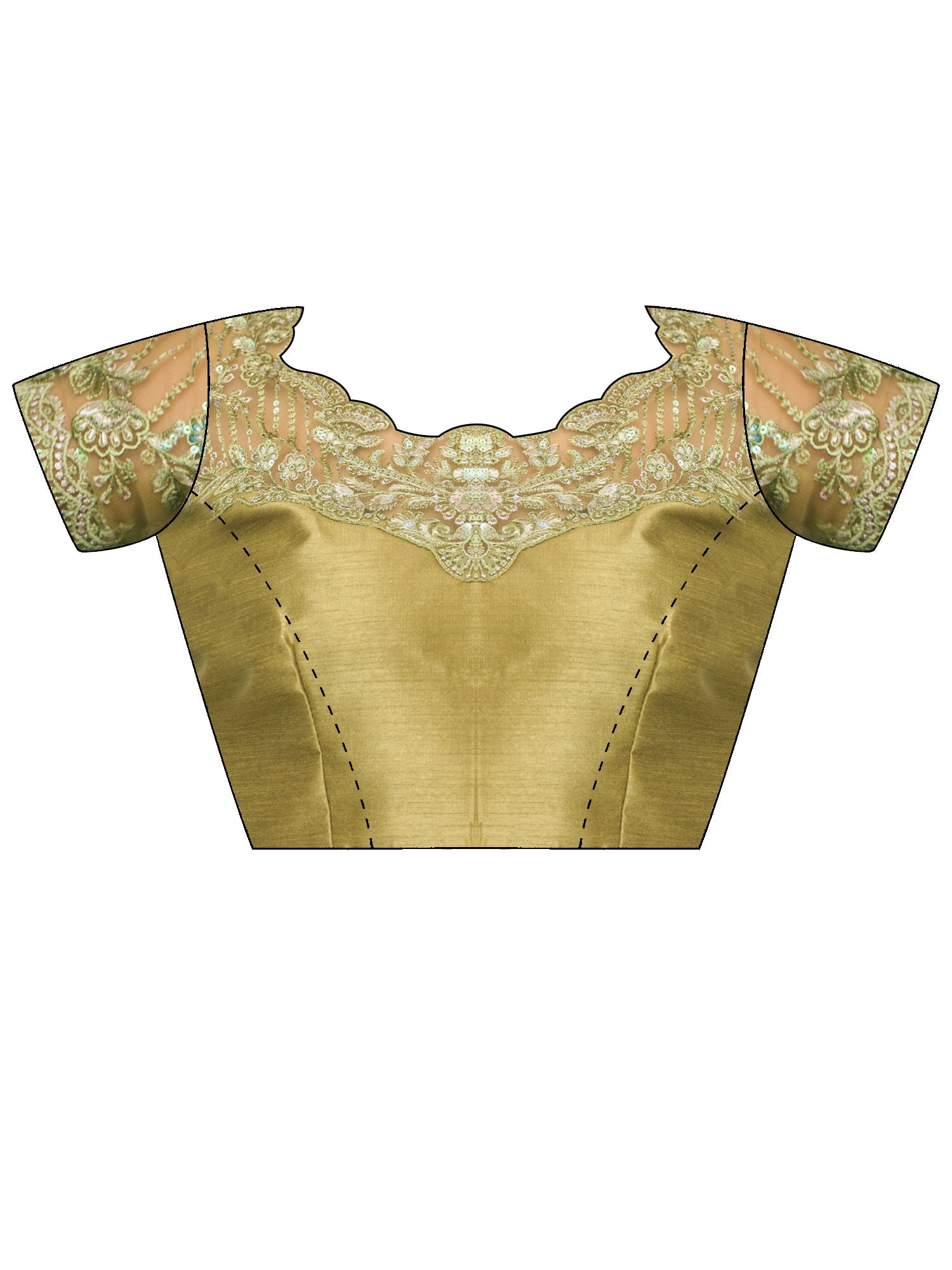 Unstitched green tussar silk blouse piece with embellished design