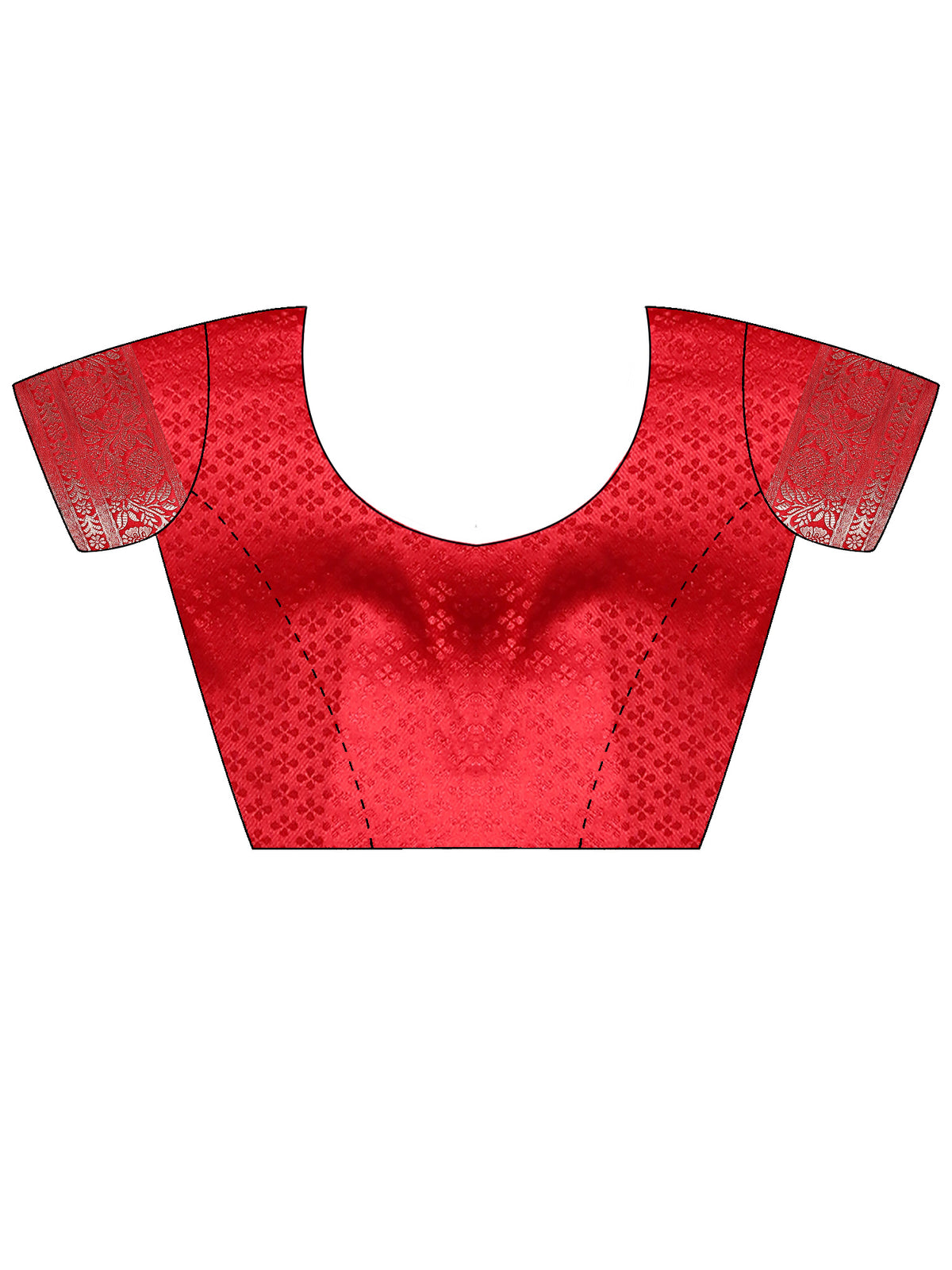Unstitched red satin silk blouse piece with woven design design