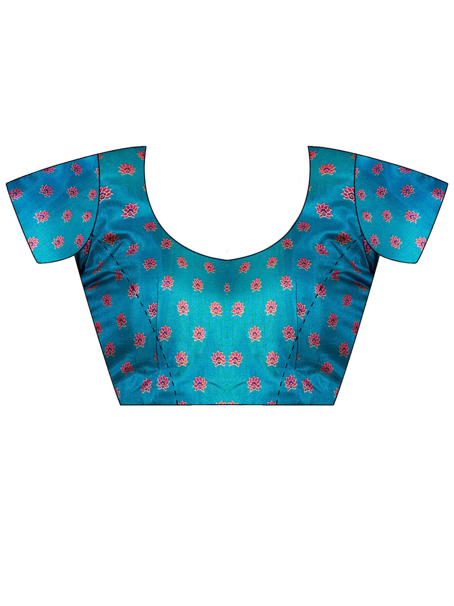Unstitched teal blue silk blend blouse piece with ethnic motif design