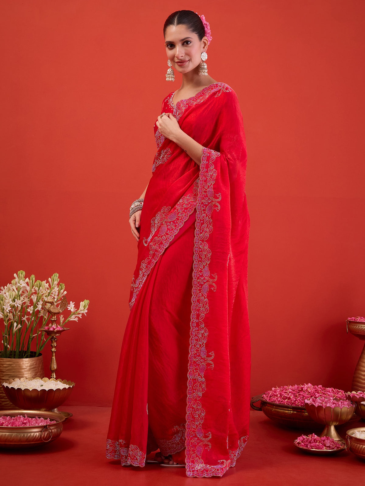 Pink Satin saree – detail view 1