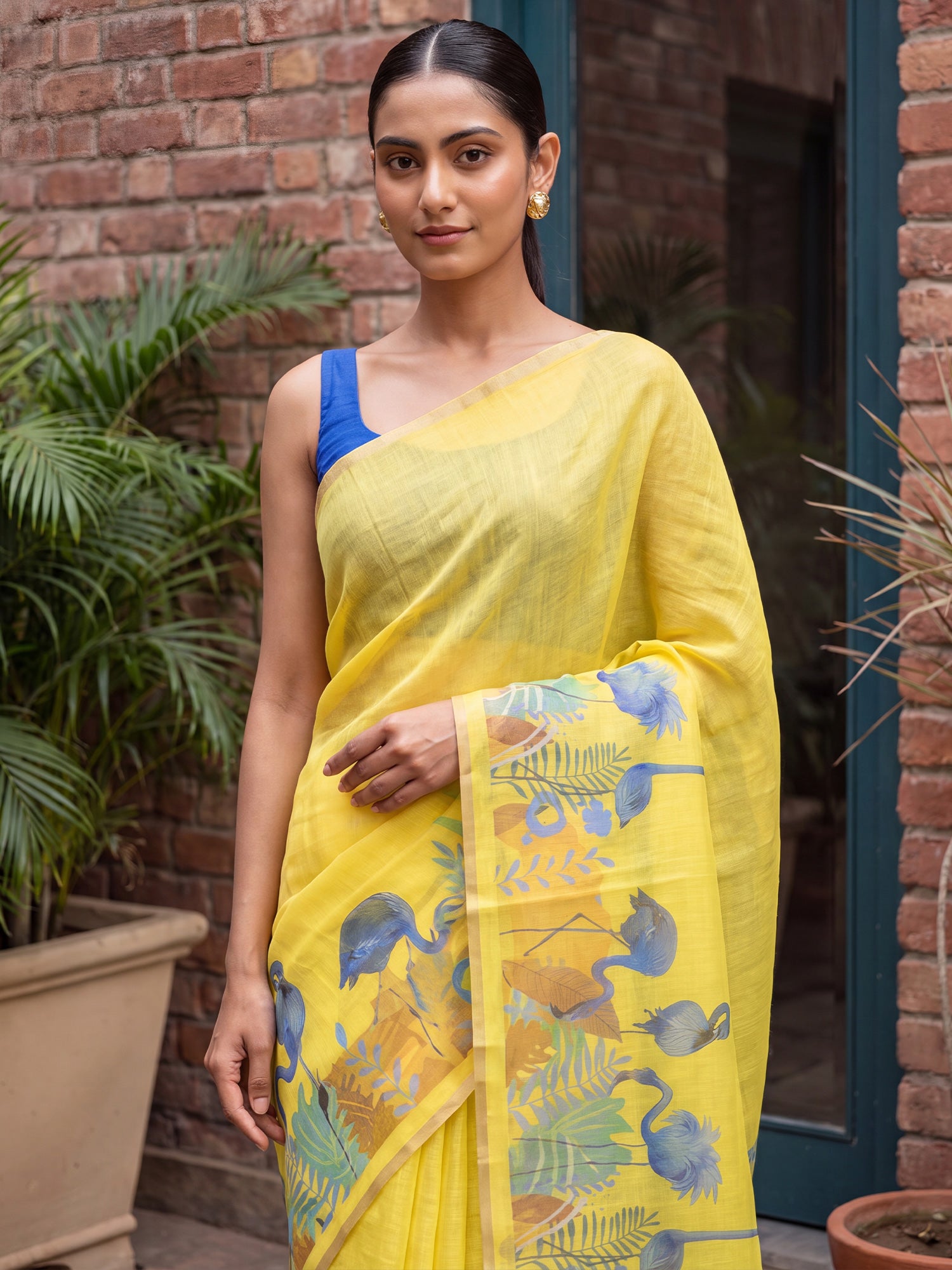 Yellow Cotton Linen saree – detail view 4
