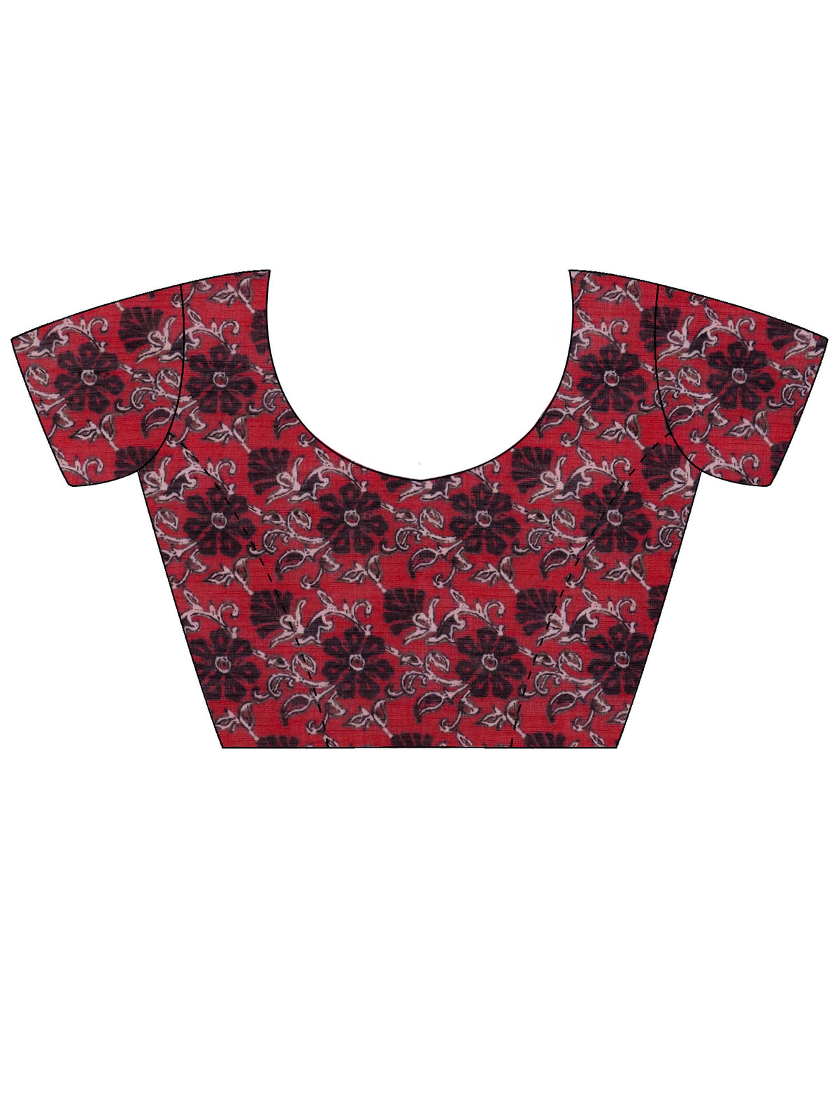 Unstitched red cotton blend blouse piece with floral design