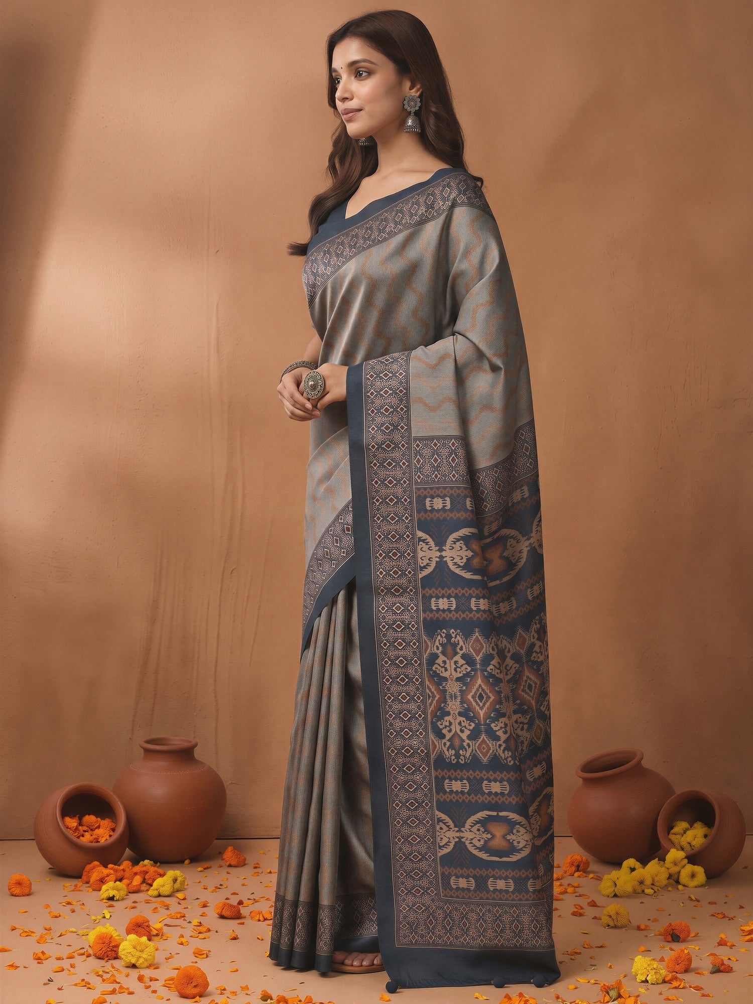 Grey Silk Blend saree – detail view 2