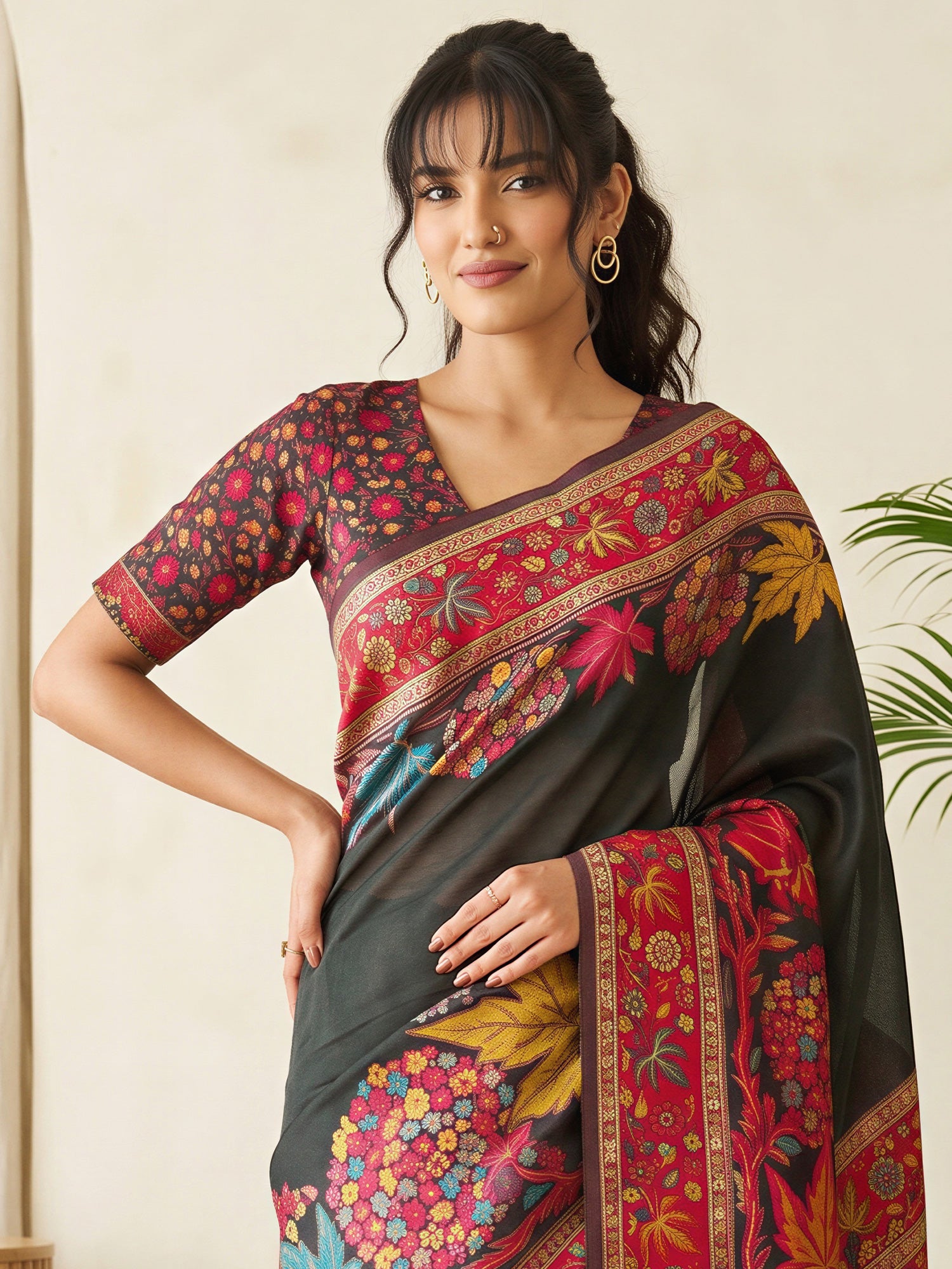 Black Pashmina Silk saree – detail view 4