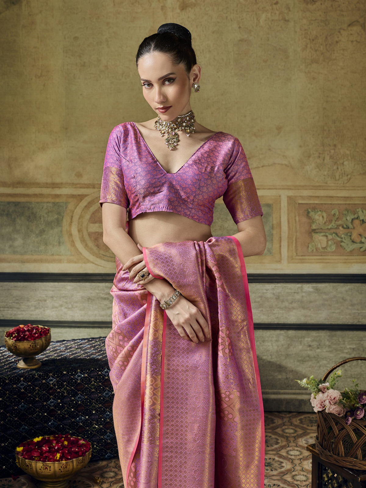 Pink Pure Silk saree – detail view 2