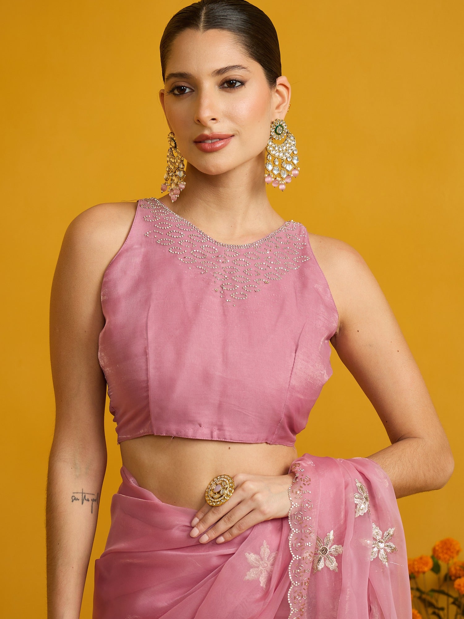 Pink Pure Georgette saree – detail view 5