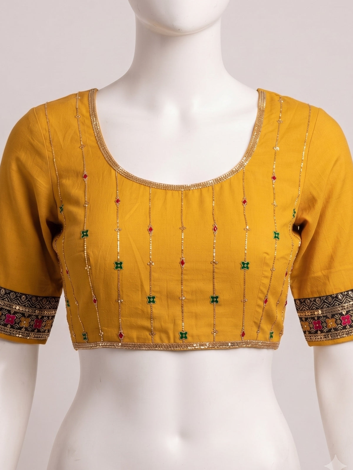 Green Vichitra Silk saree – detail view 4