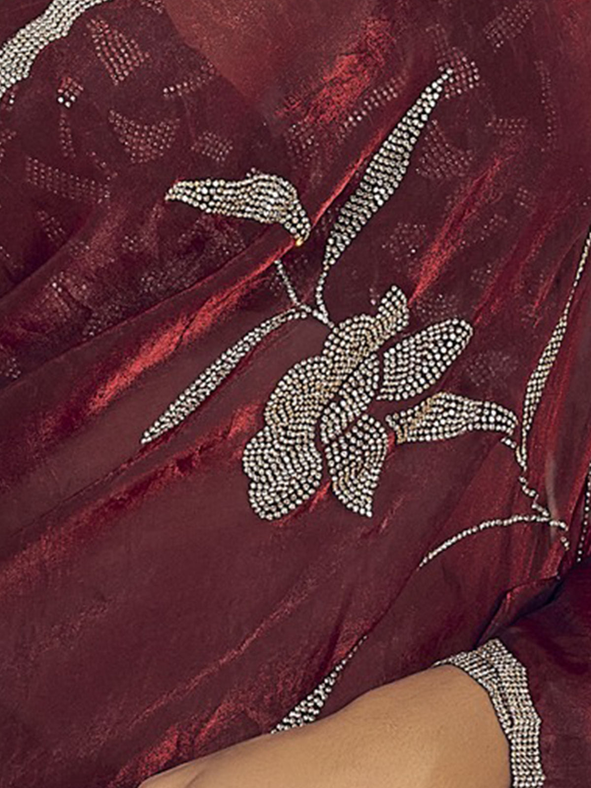Maroon satin silk saree view 5