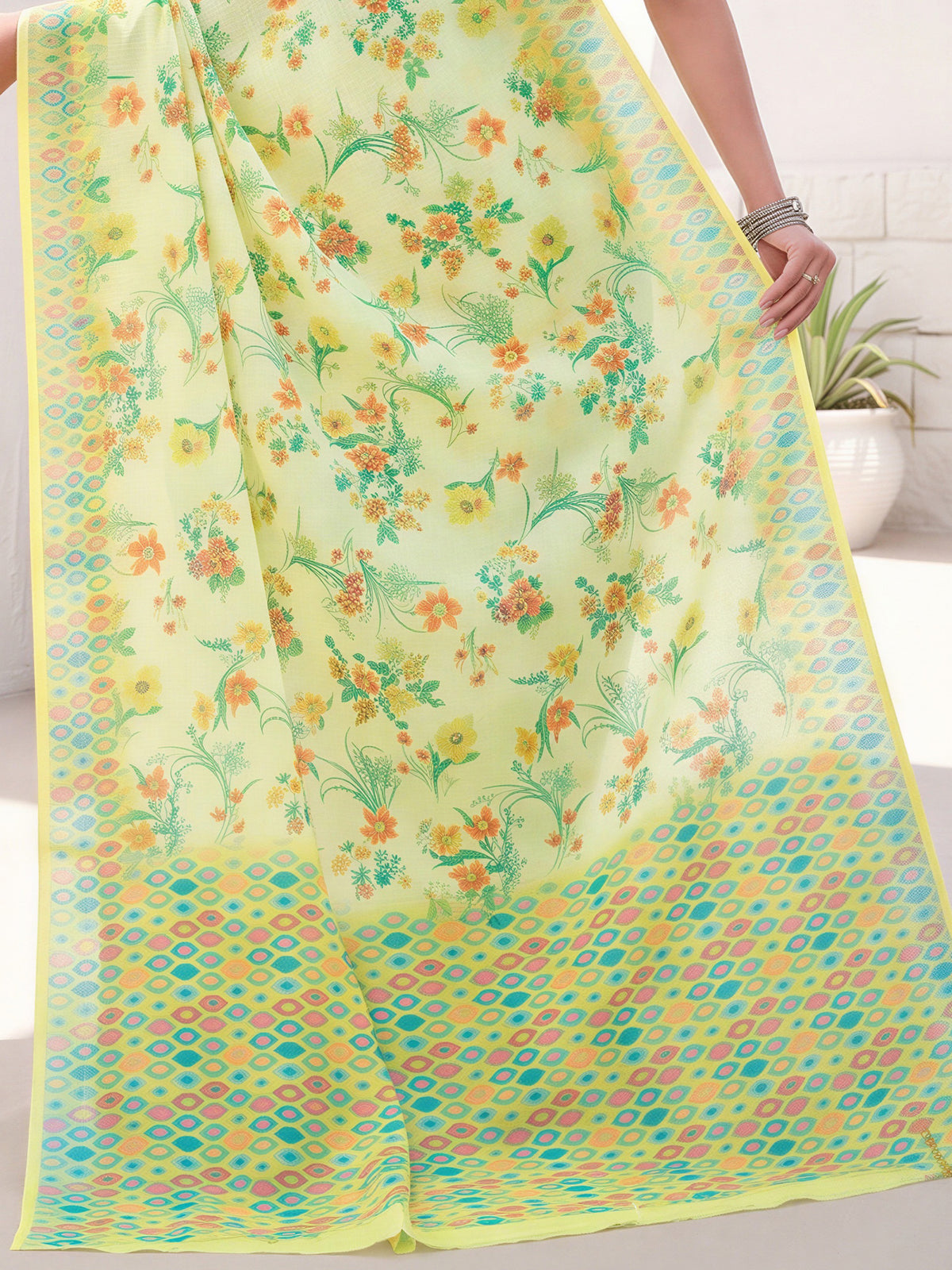 Light Green Cotton Linen saree – detail view 5