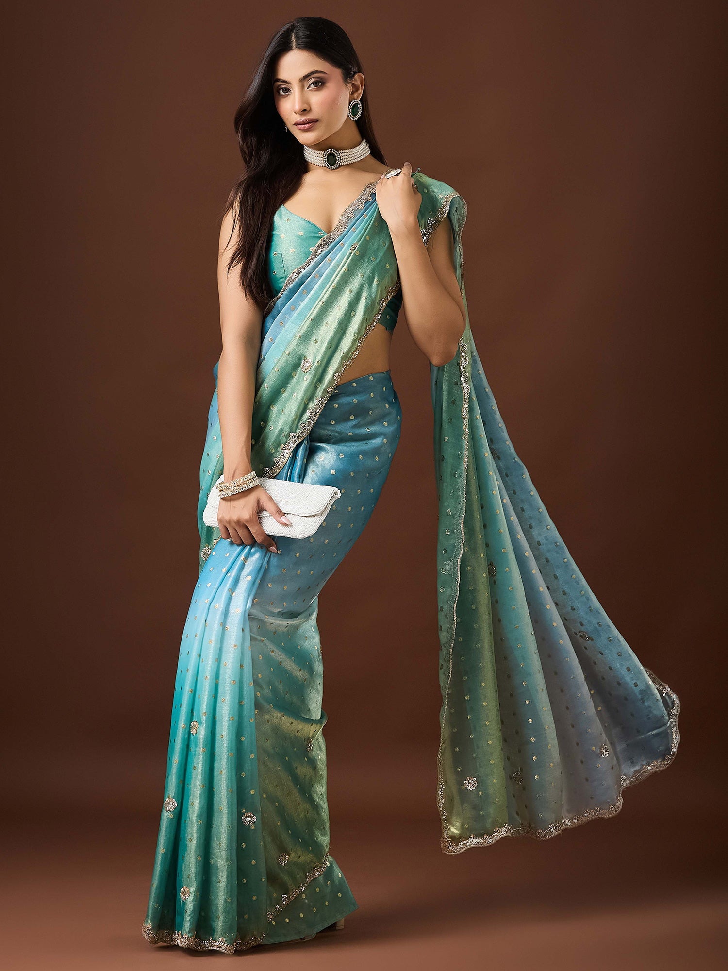 Light Blue Satin saree – detail view 2