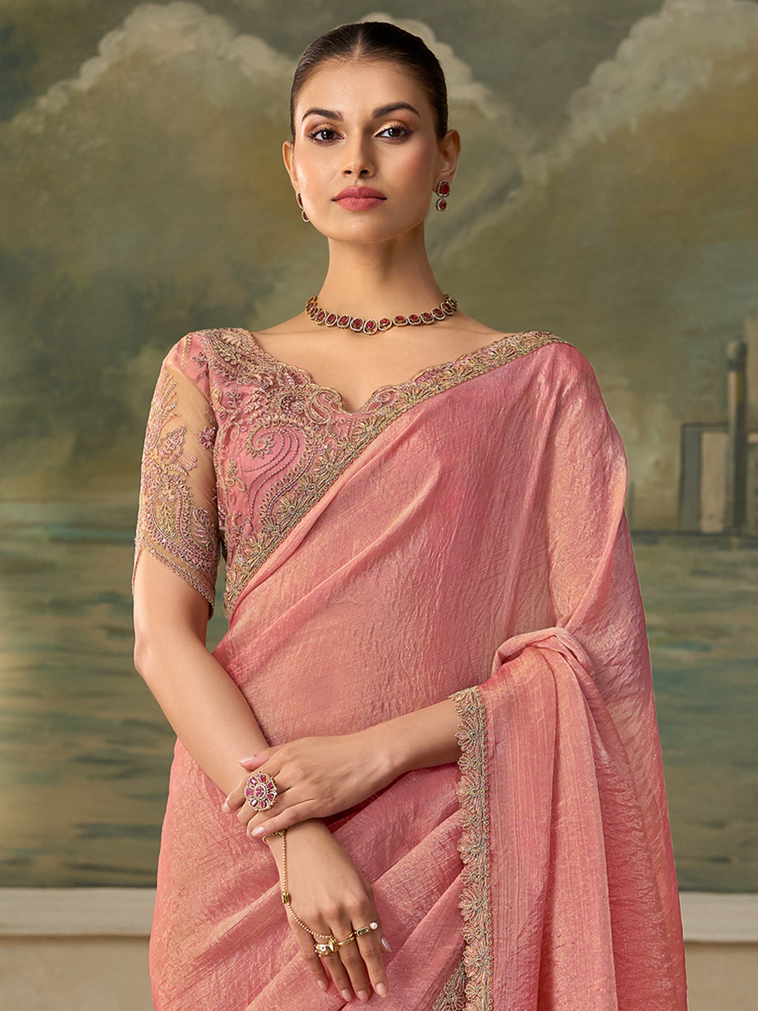Pink Tissue saree – detail view 2