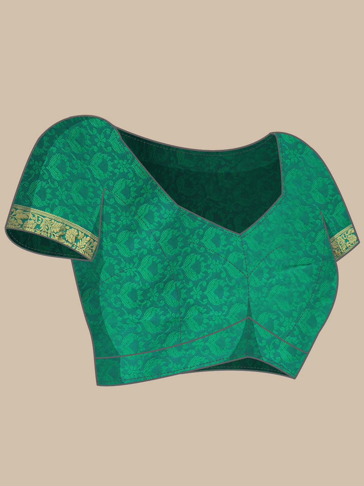 Unstitched teal green silk blend blouse piece with solid design