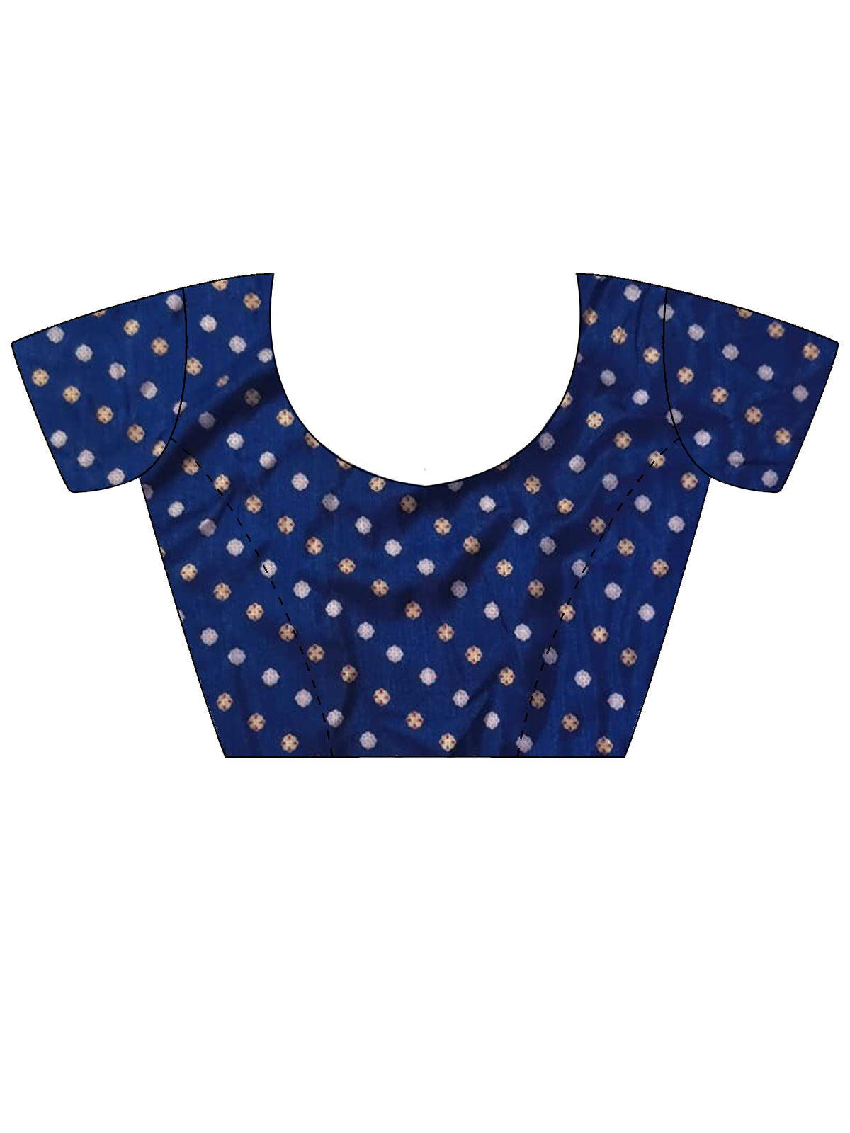 Unstitched navy blue silk blend blouse piece with geometric design