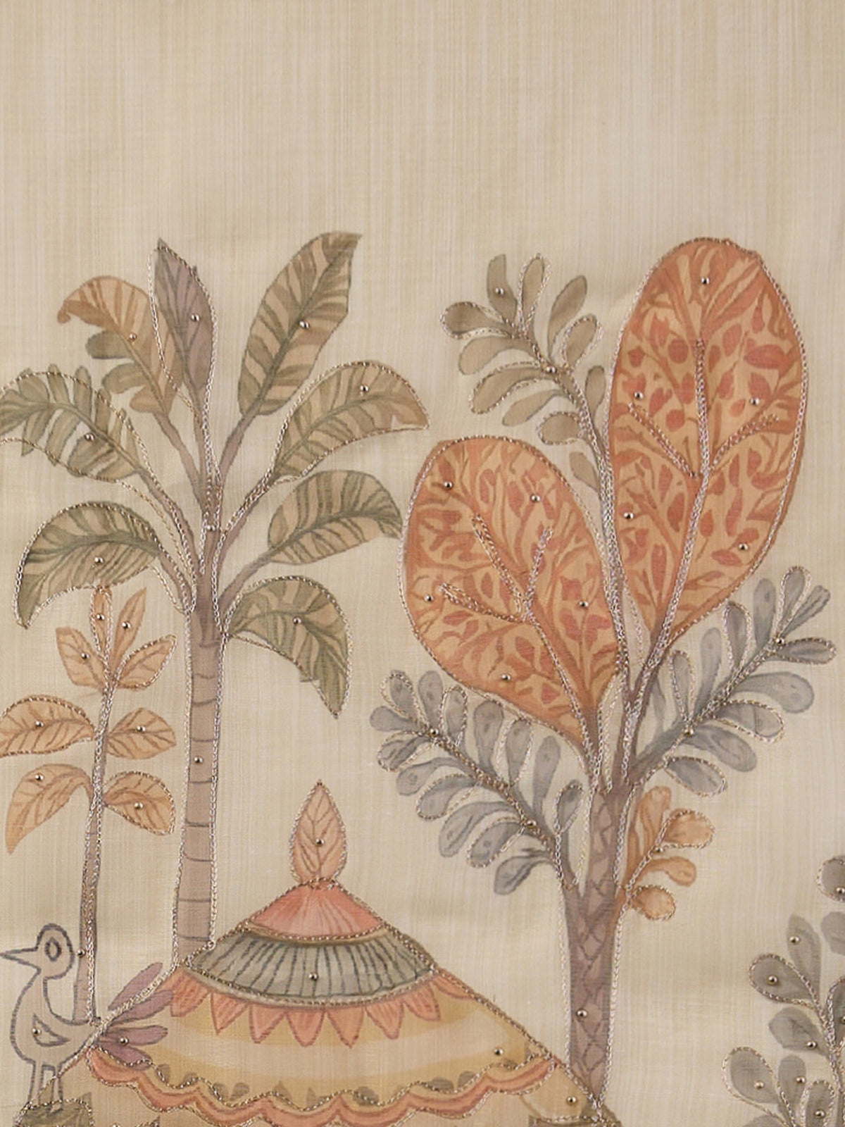 Beige linen blend saree view 8