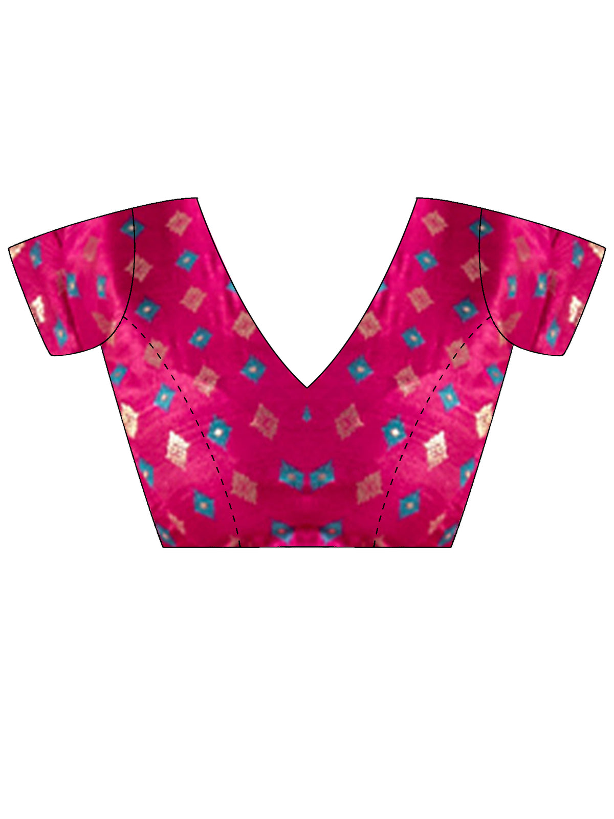 Unstitched pink silk blend blouse piece with ethnic motif design