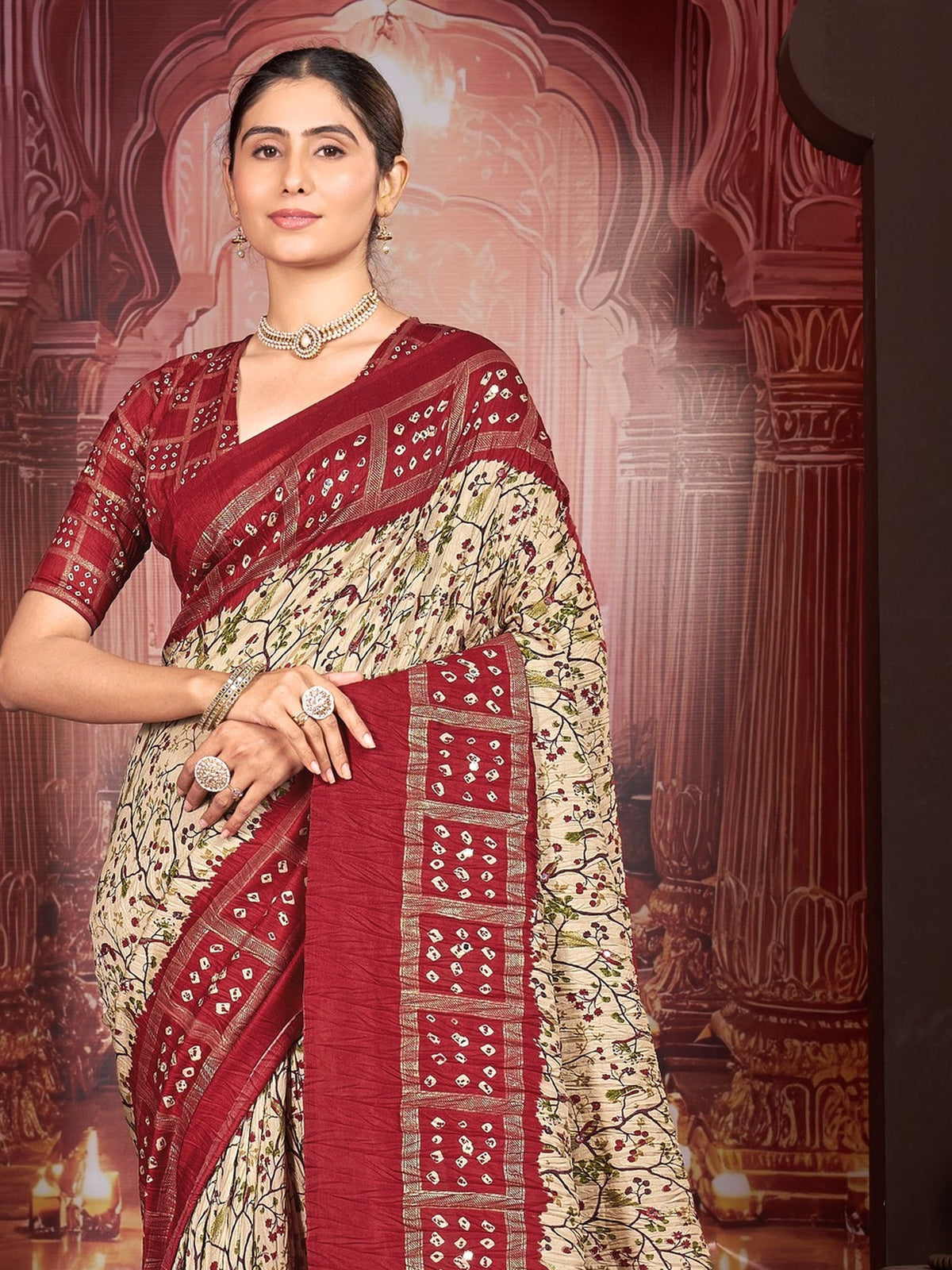 Cream tussar silk saree view 5