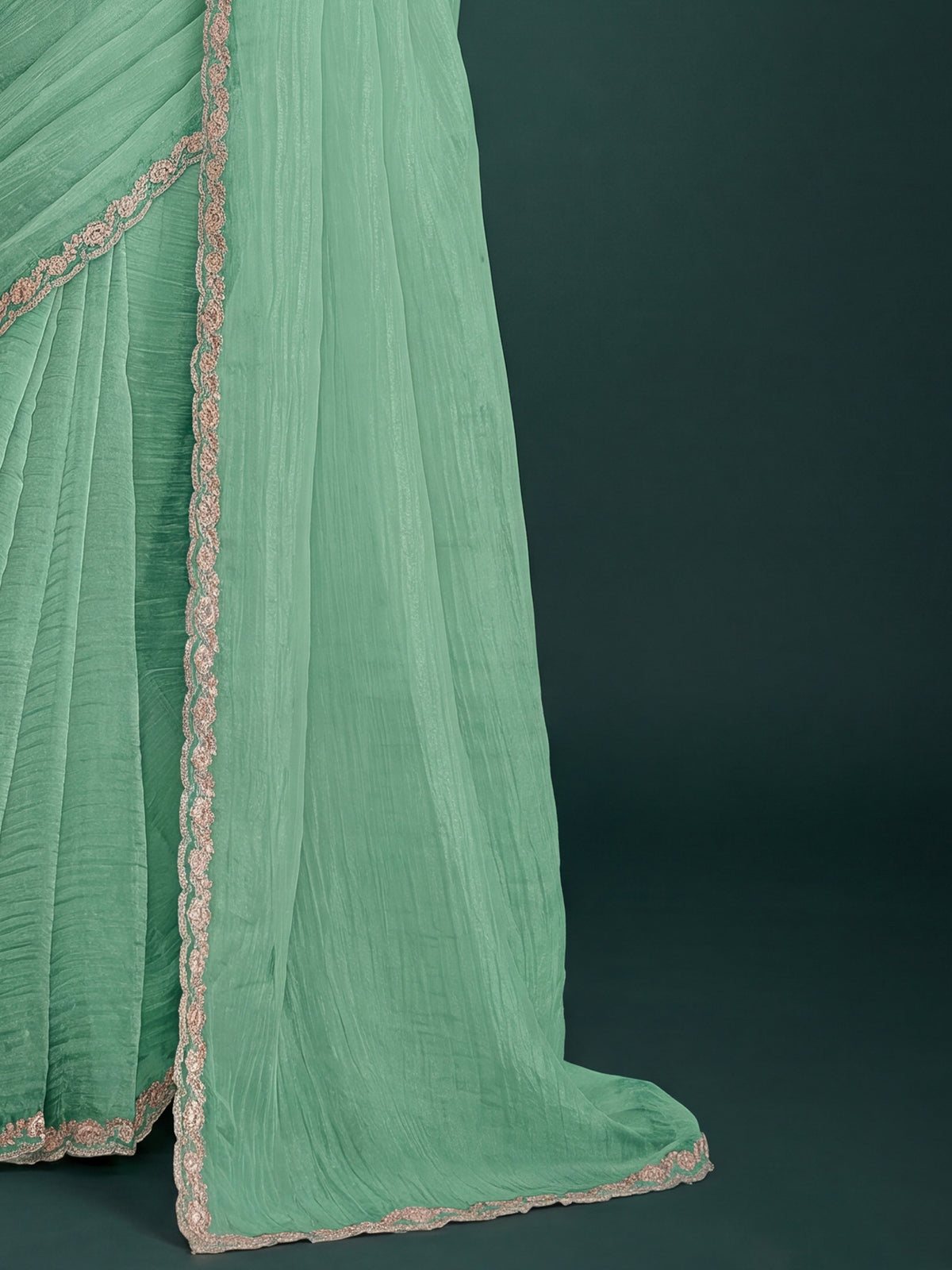 Turquoise Georgette saree – detail view 5