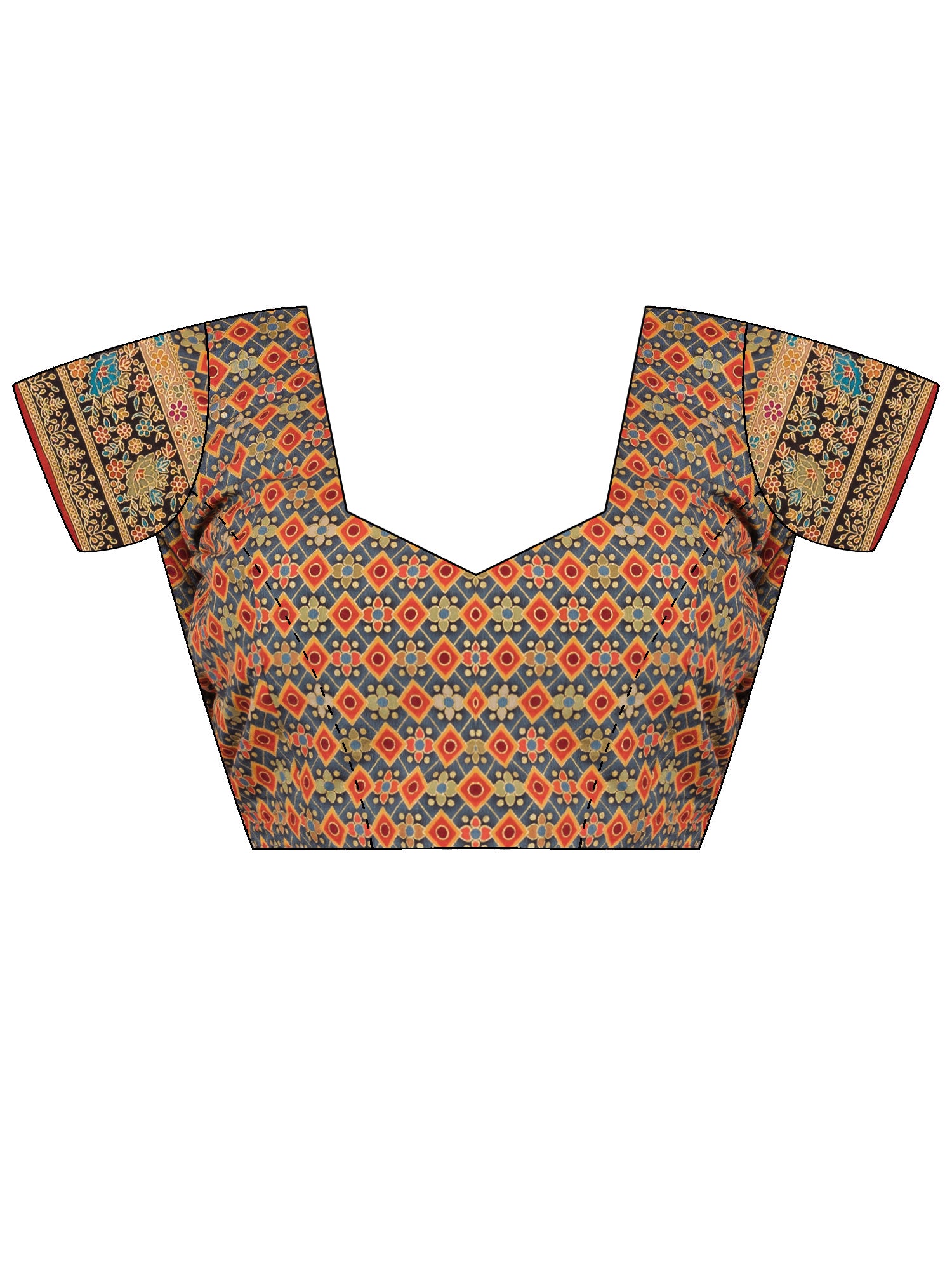 Unstitched multicolored silk blend blouse piece with ethnic motif design