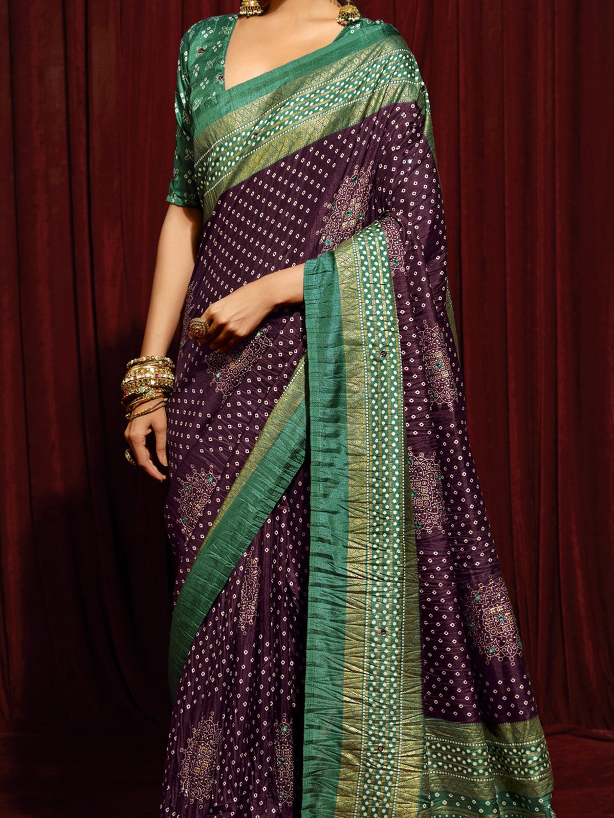 Purple tussar silk saree view 4