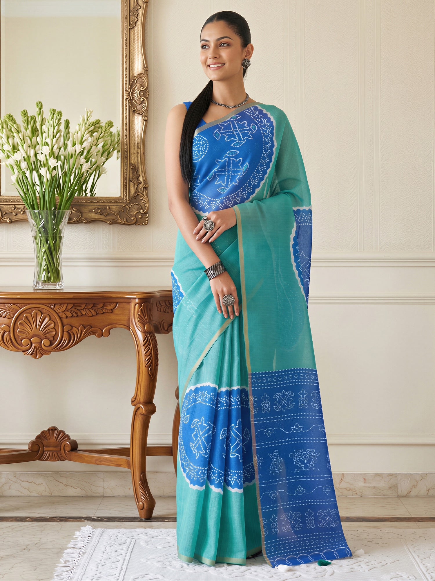 Teal Blue Cotton Blend saree – detail view 3