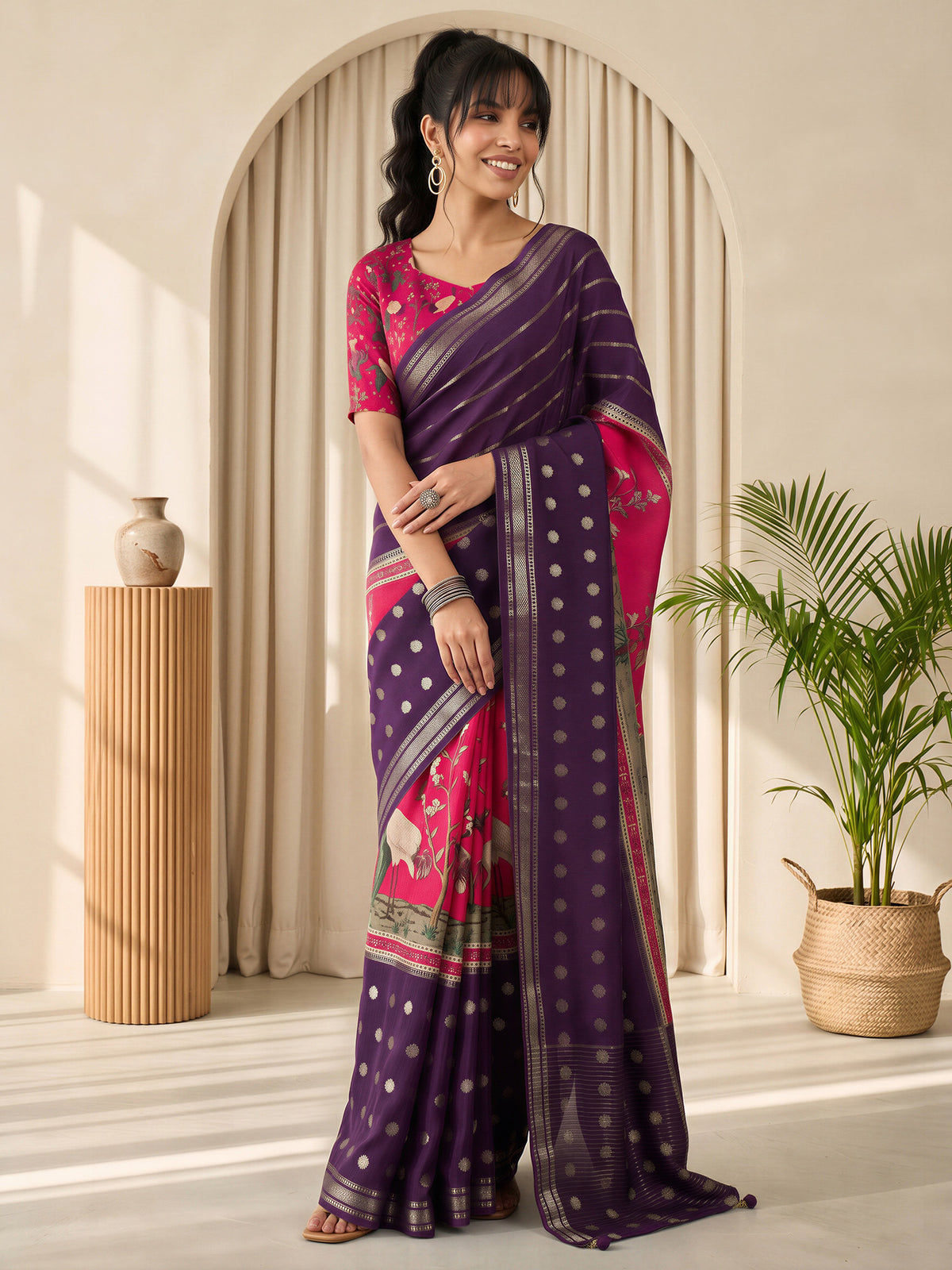 Purple Viscose Silk saree – detail view 3