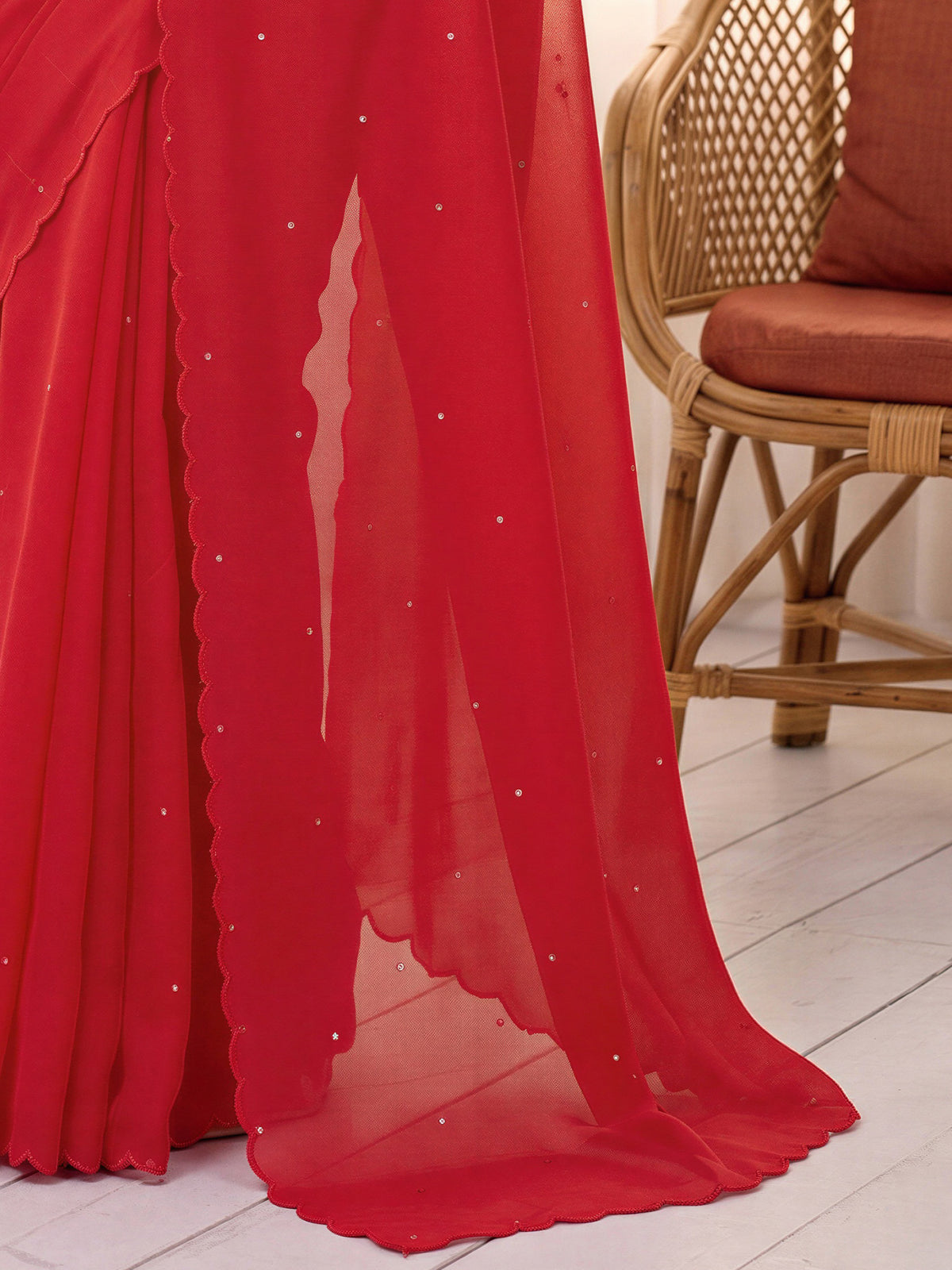 Red Cotton saree – detail view 5