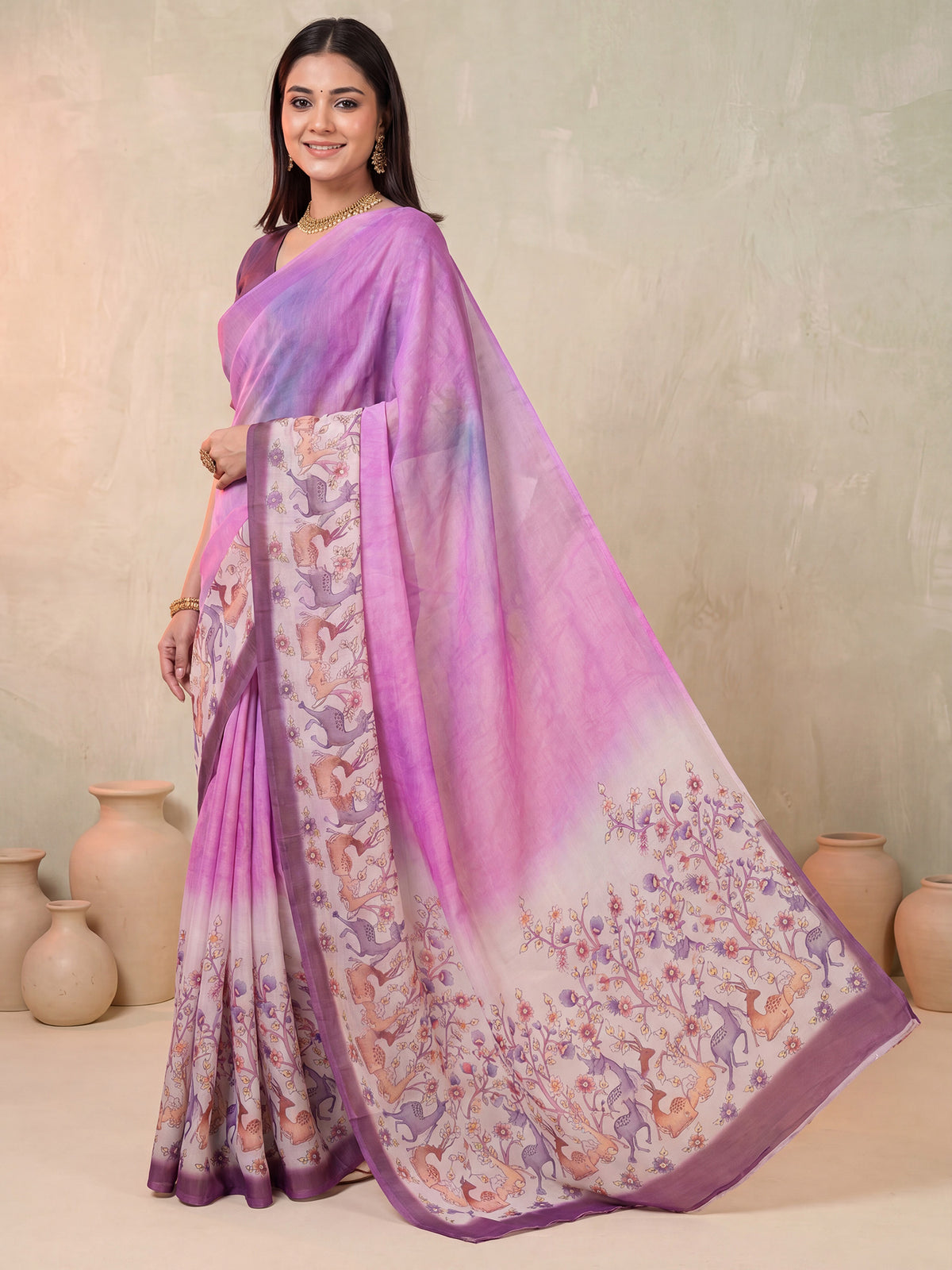 Purple Satin saree – detail view 3
