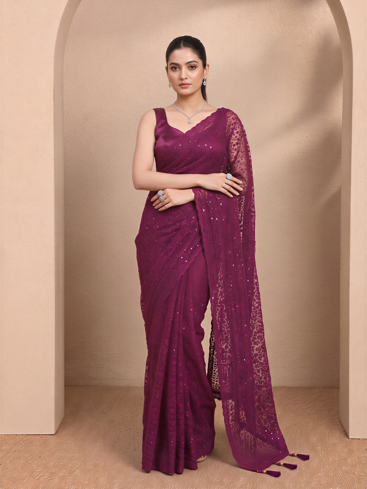 Black Net saree – detail view 3