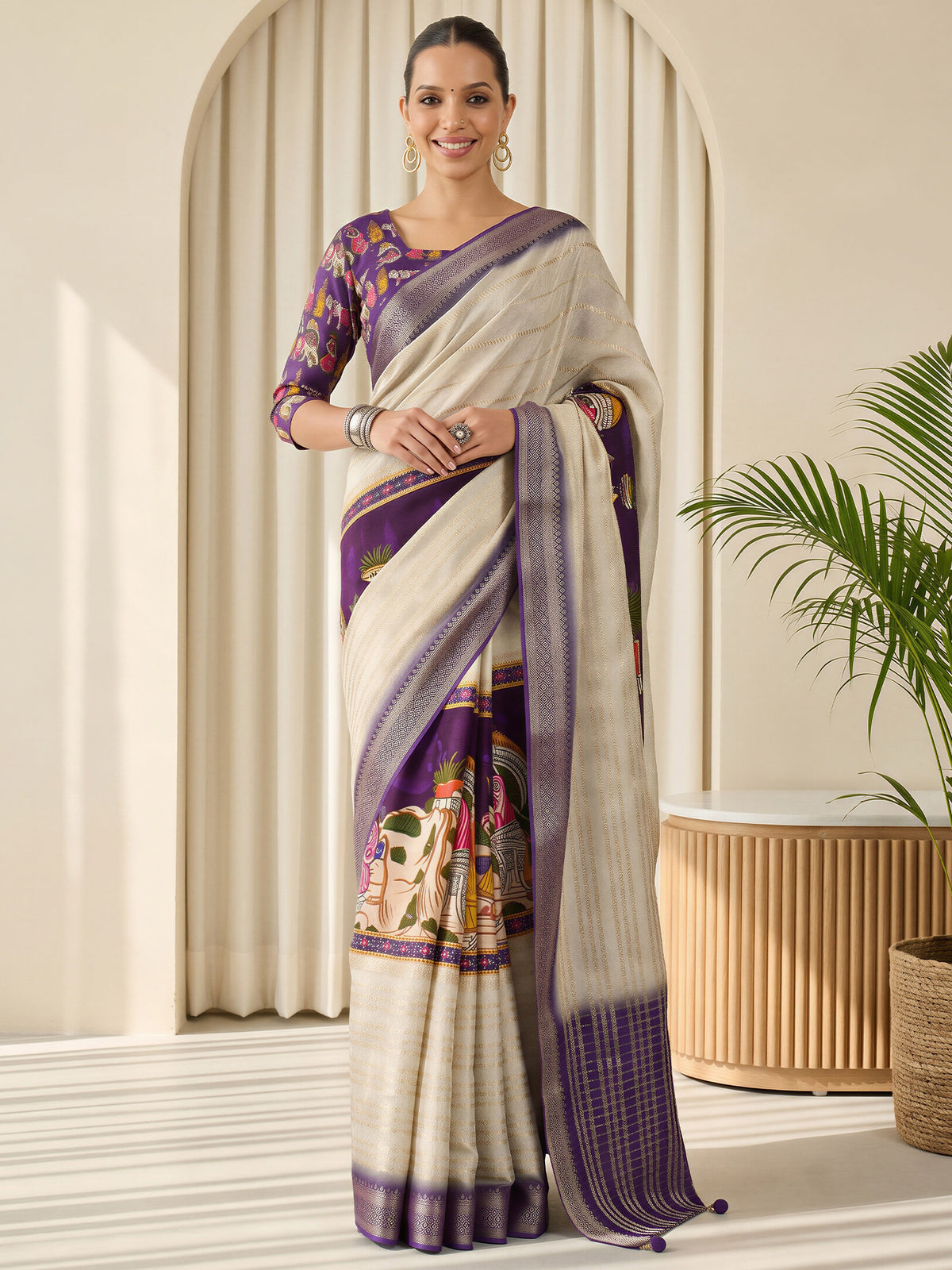 Purple Viscose Silk saree – detail view 3