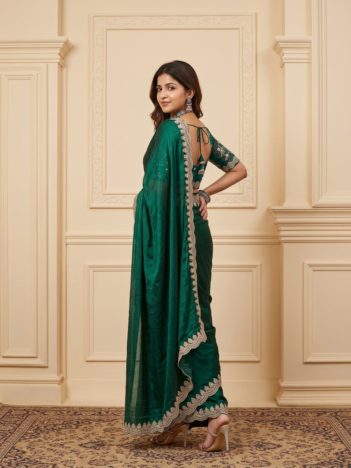 Green Tissue saree – detail view 2
