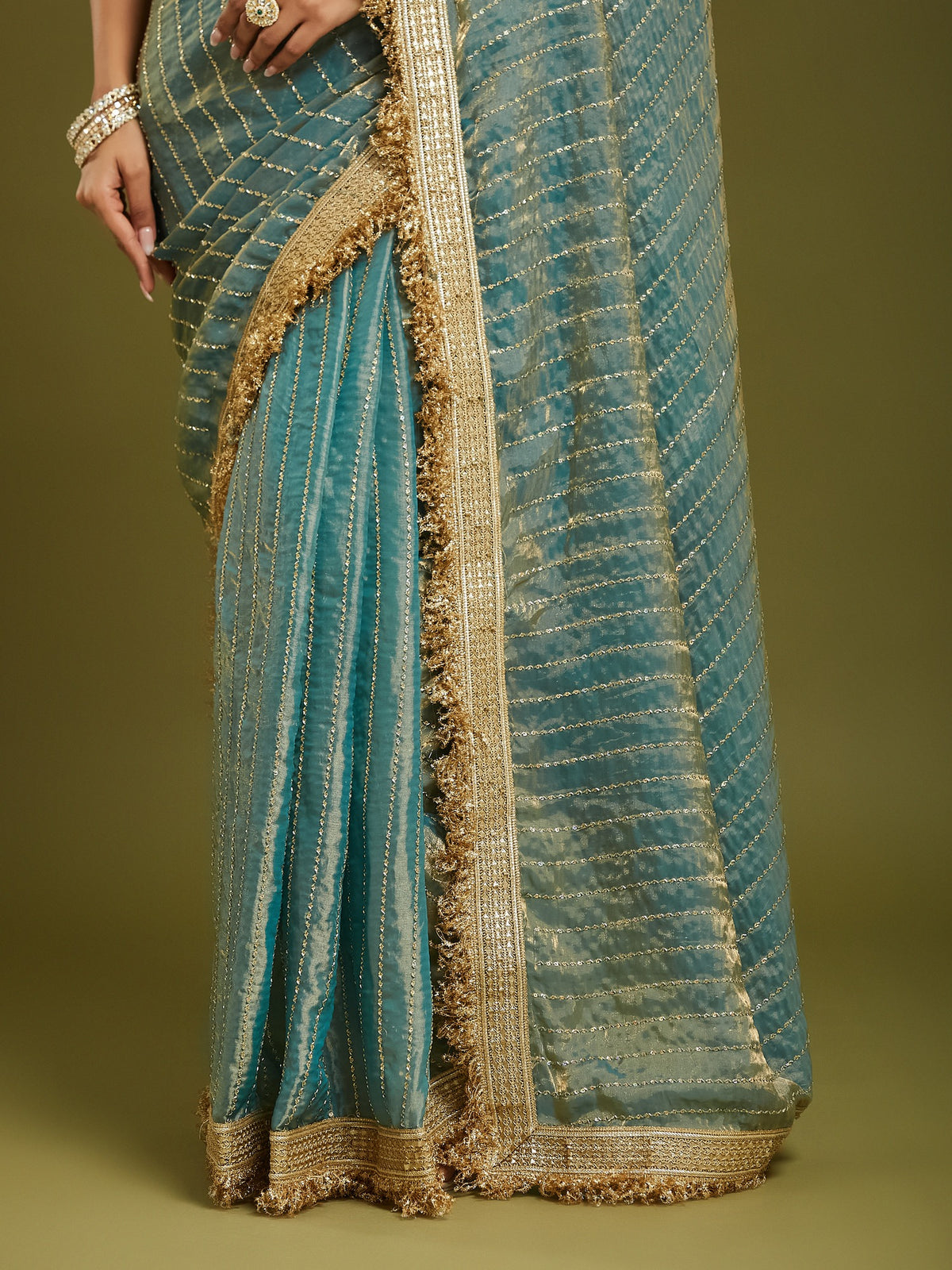 Light Blue Satin saree – detail view 4