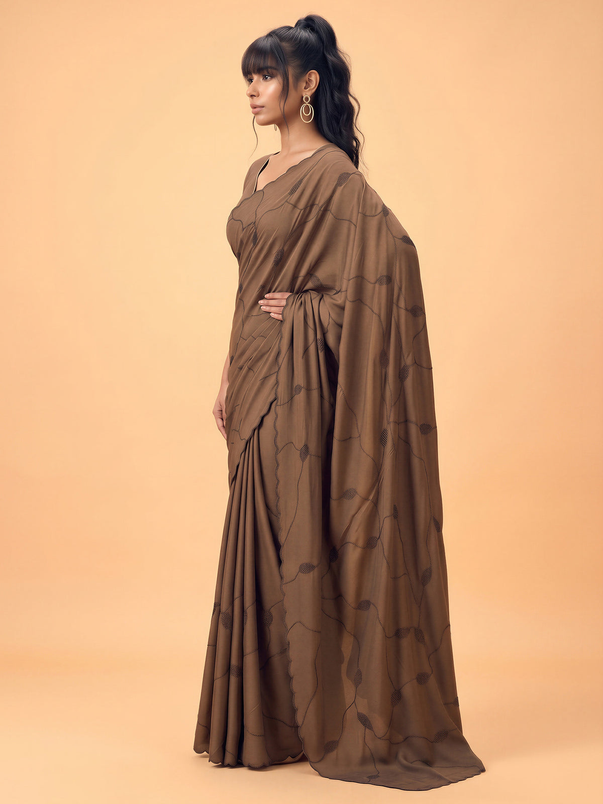 Coffee Brown Satin Silk saree – detail view 3