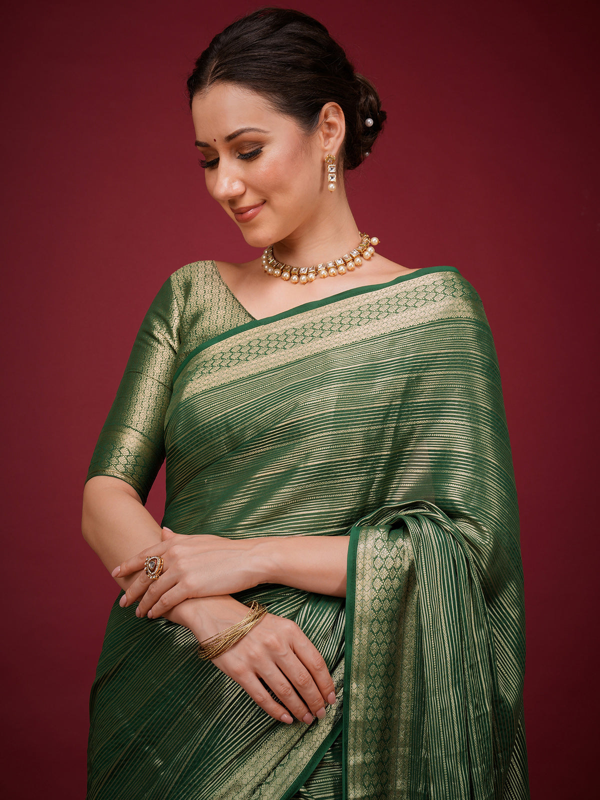 Green Viscose Silk saree – detail view 3