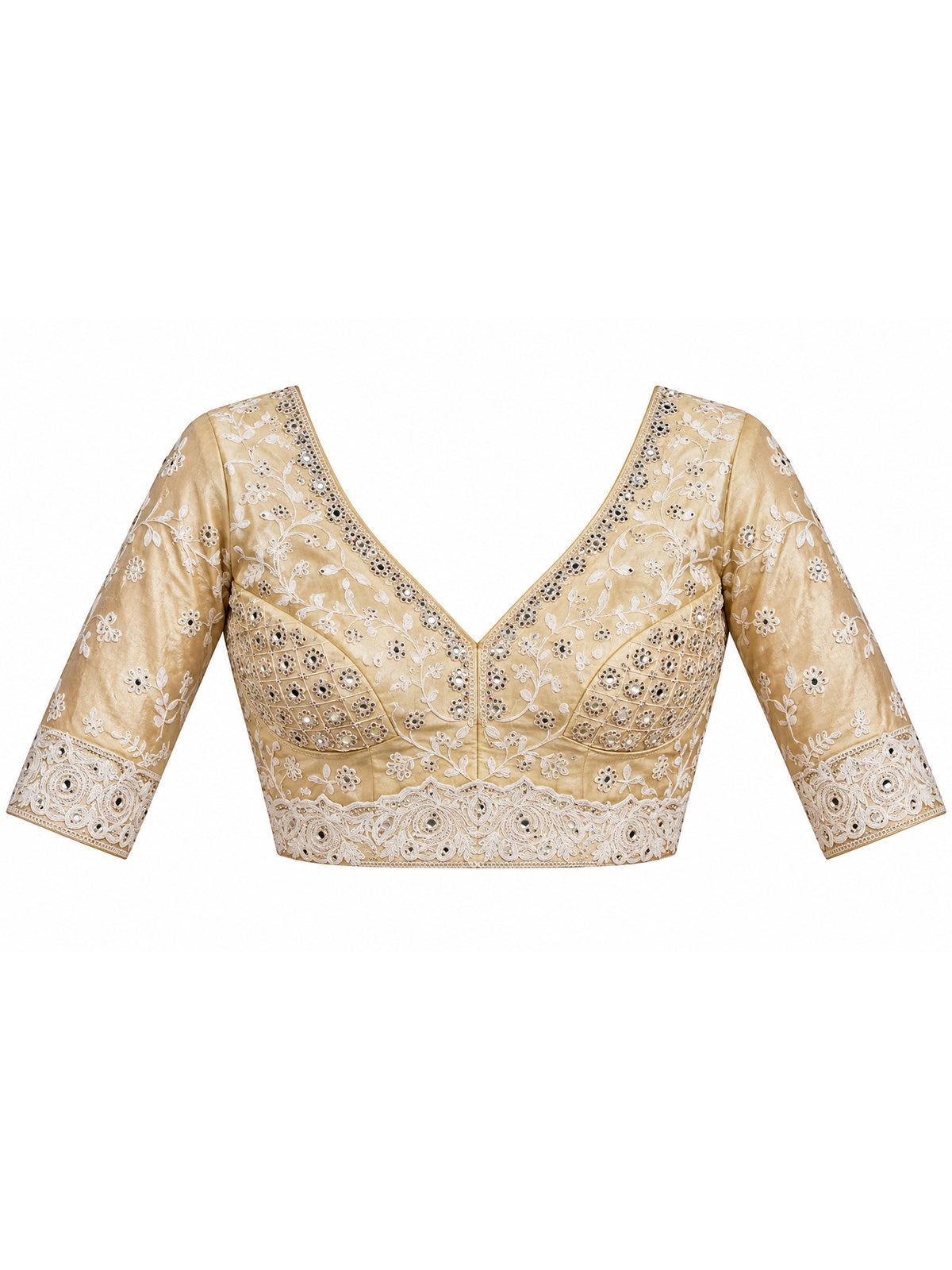 Unstitched off white  blouse piece with embellished design