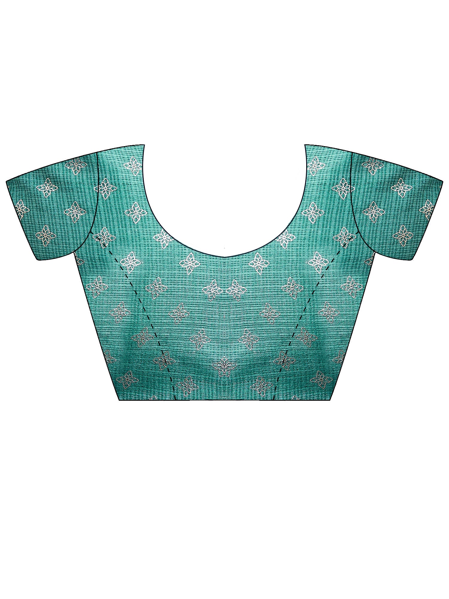 Unstitched sea green jute silk blouse piece with ethnic motif design