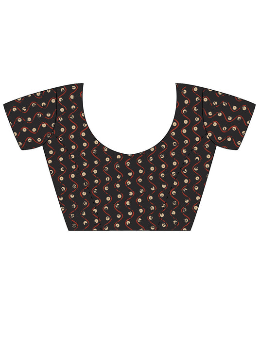 Unstitched olive silk blend blouse piece with batik design