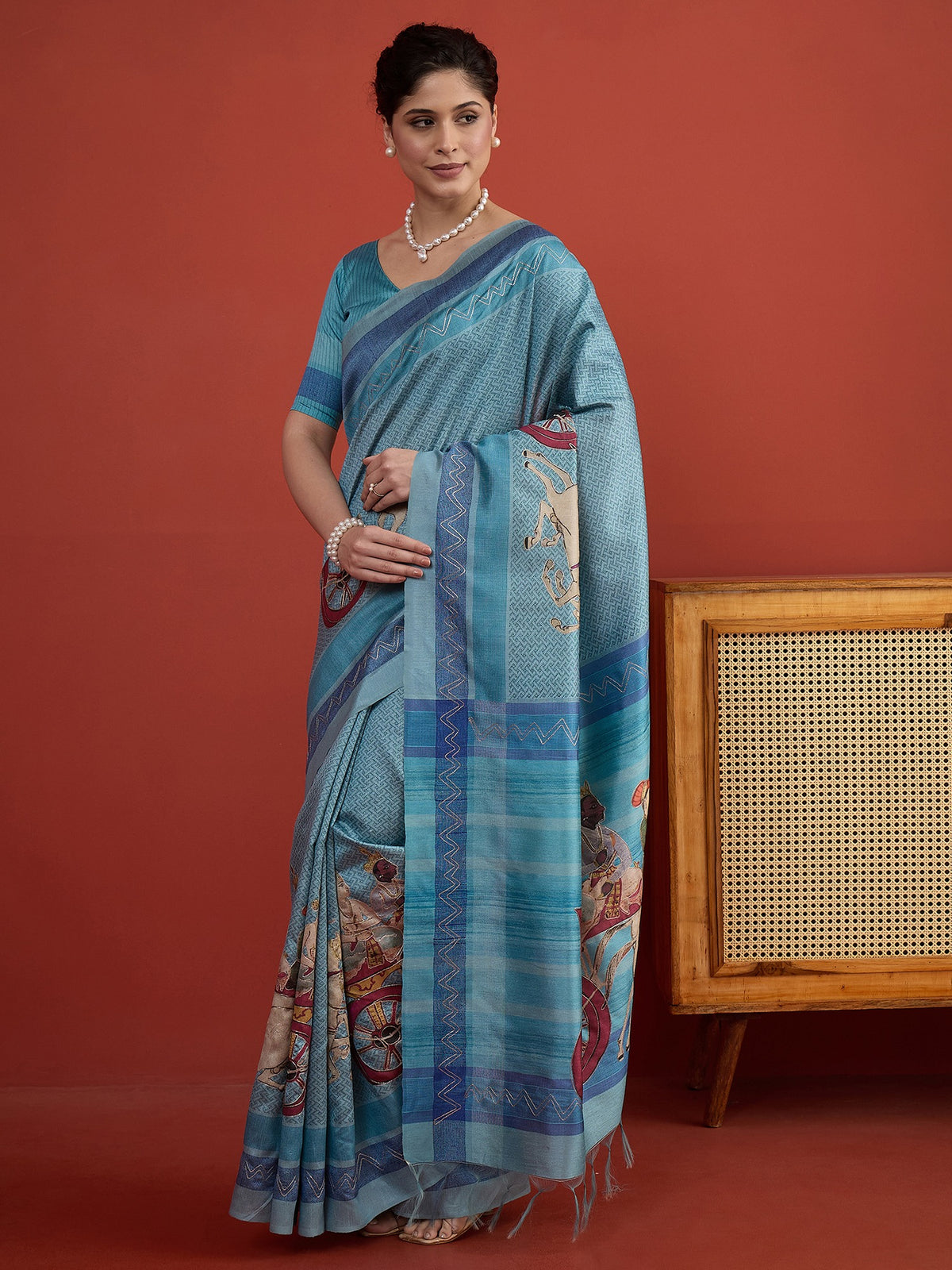 Light Blue art silk saree view 4