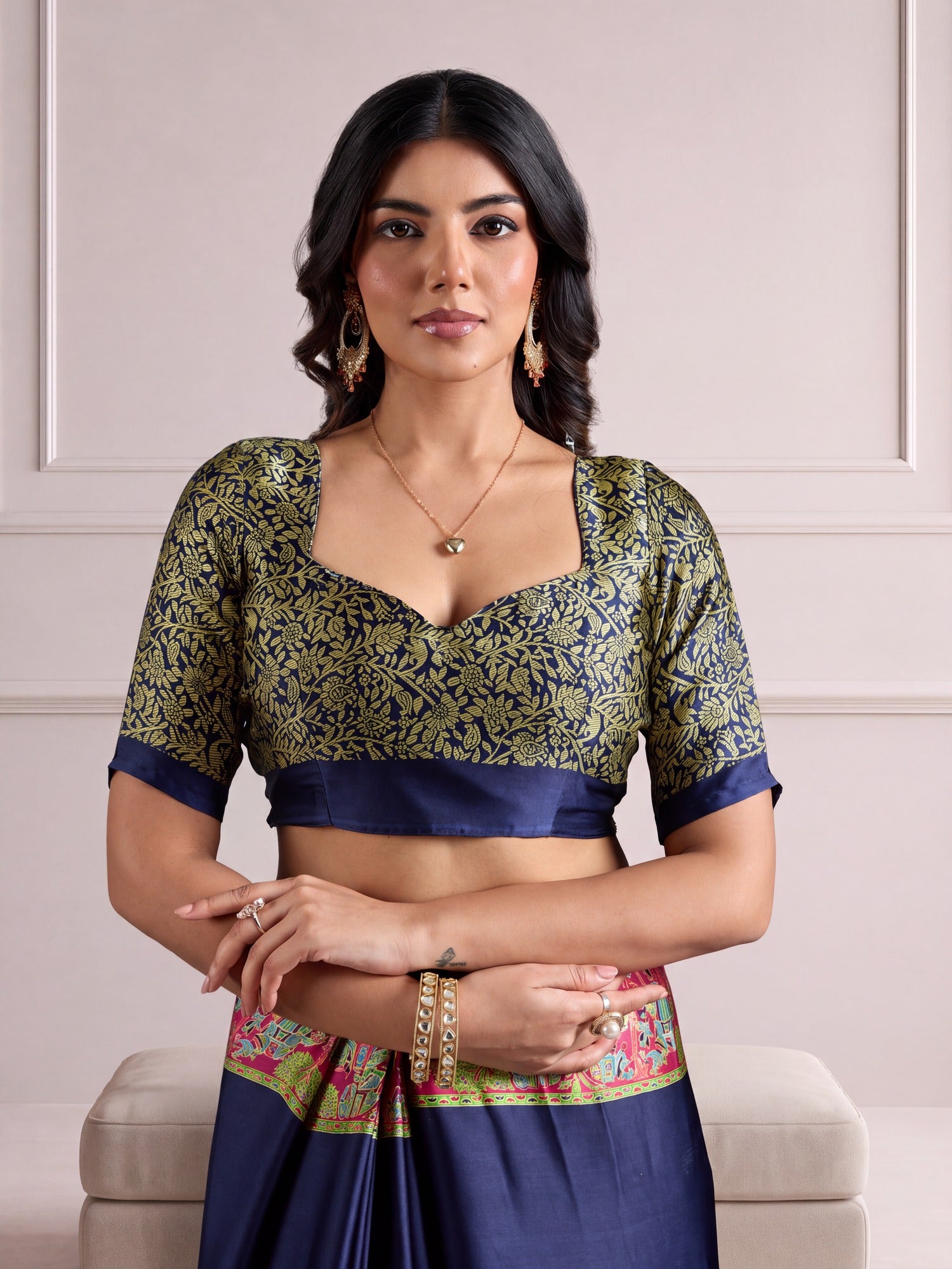 Navy Blue Satin saree – detail view 2