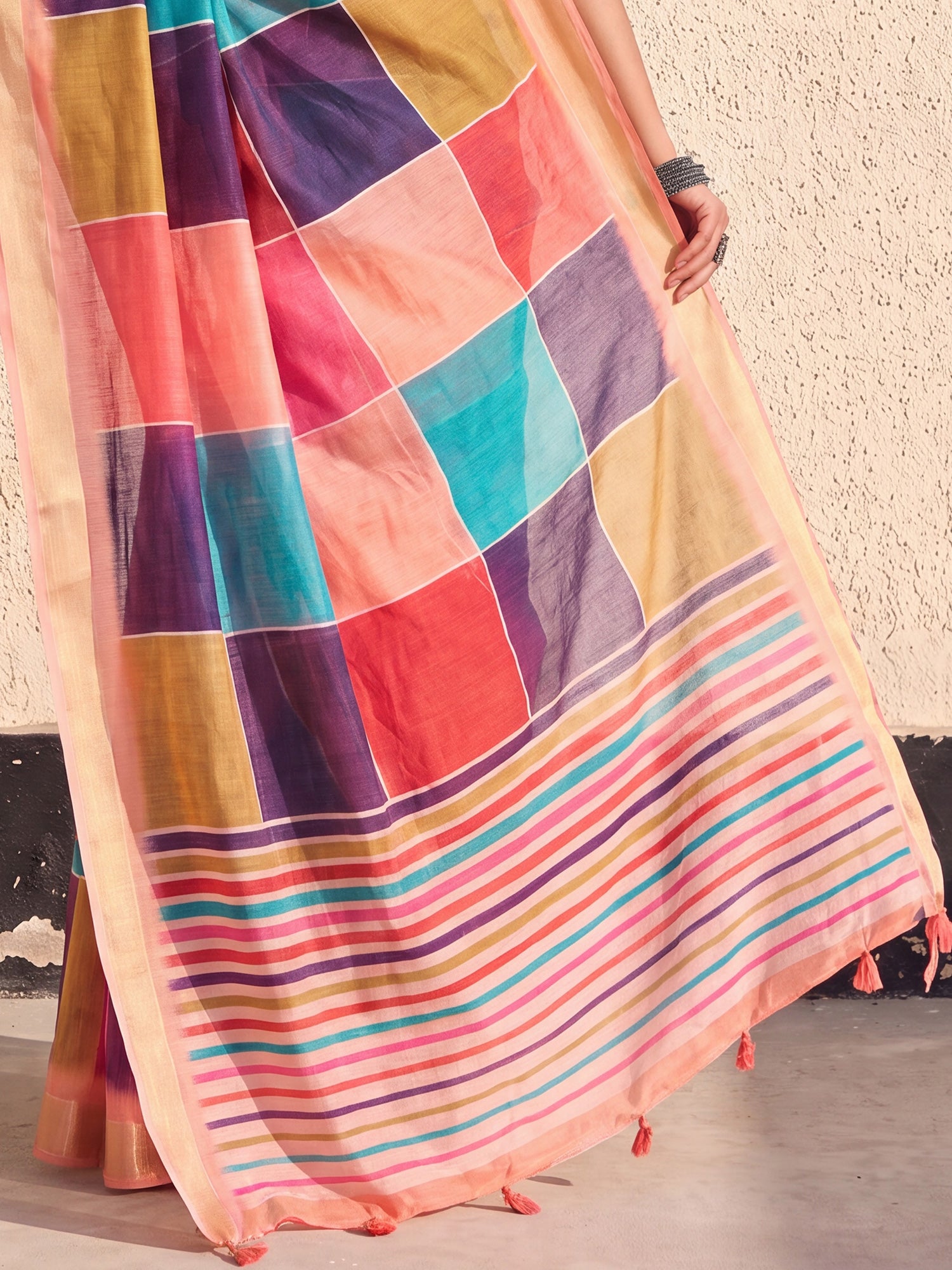 Multicolored Linen saree – detail view 5
