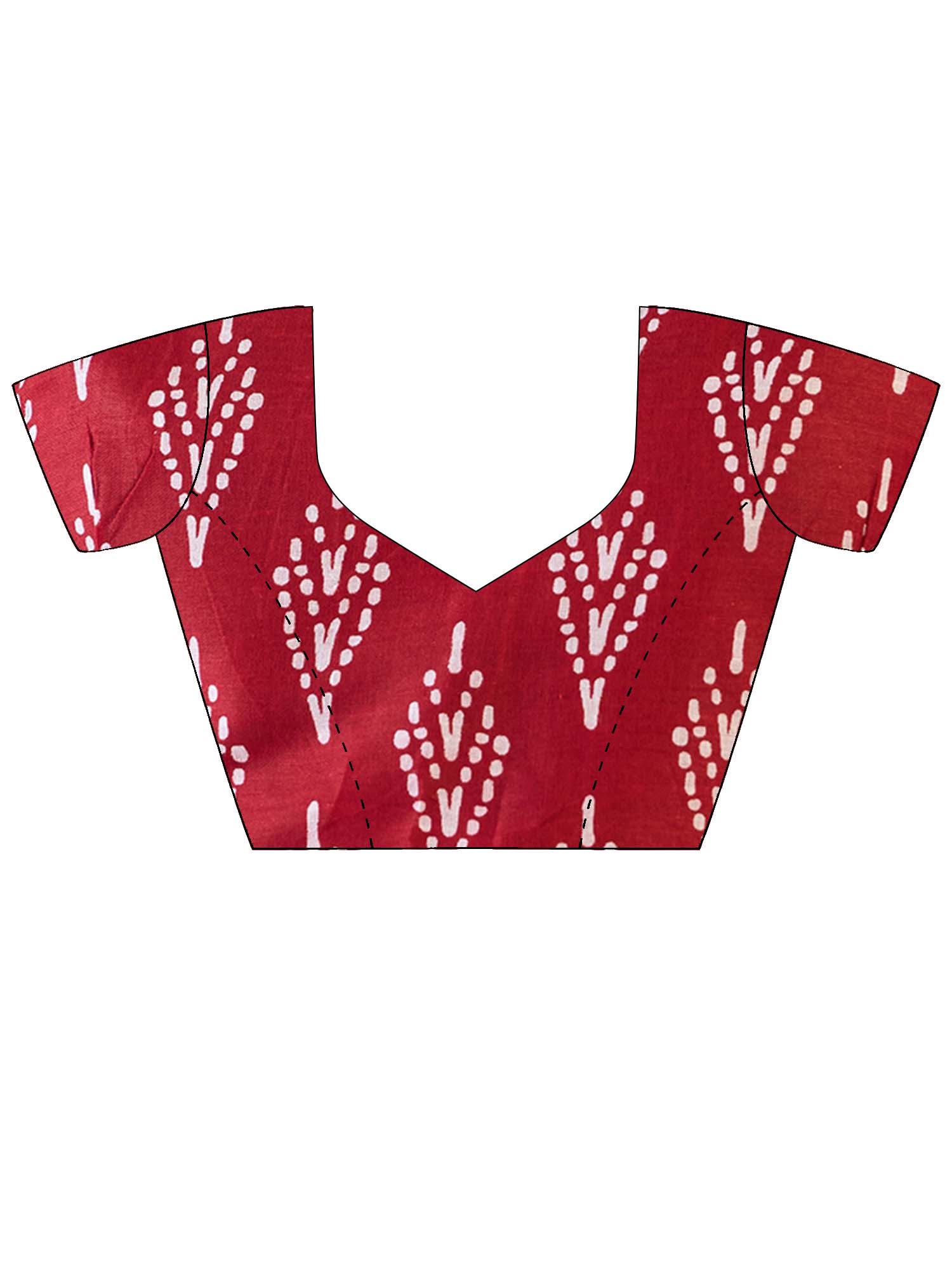 Unstitched red cotton blouse piece with ethnic motif design