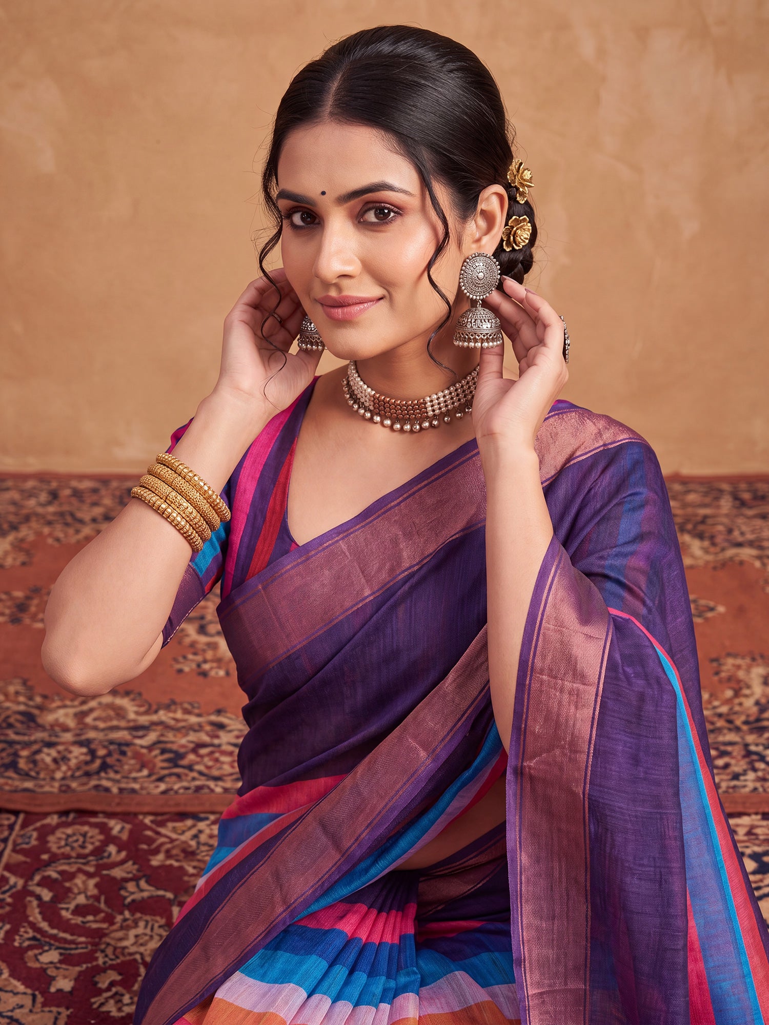 Purple Linen saree – detail view 4