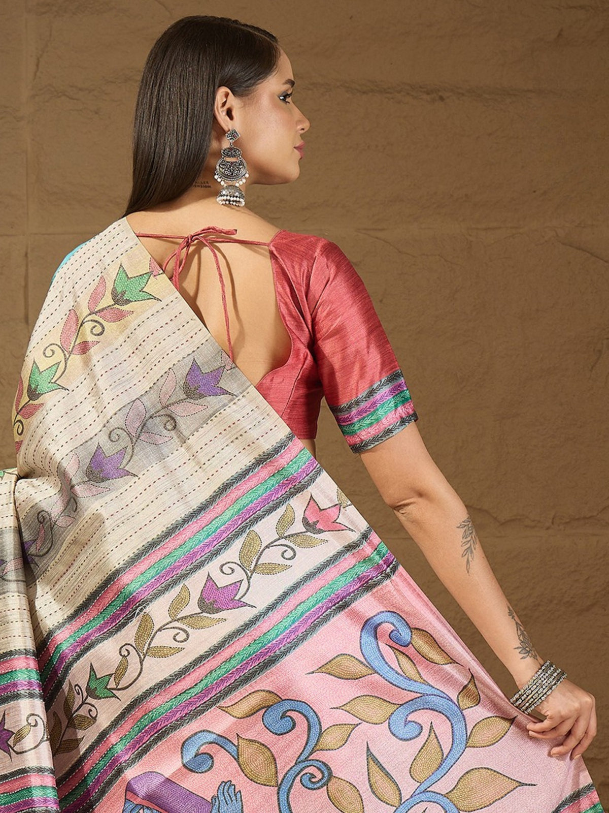 Multicolored art silk saree view 5
