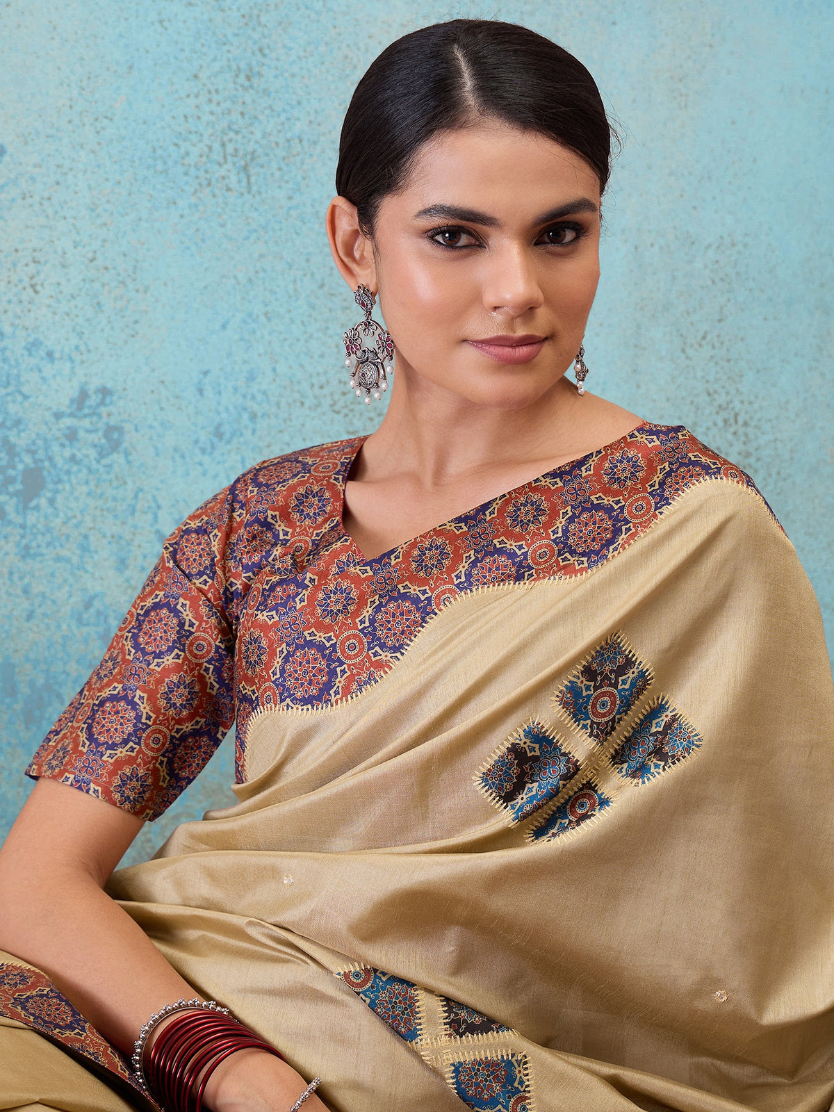 Light Brown silk blend saree view 7