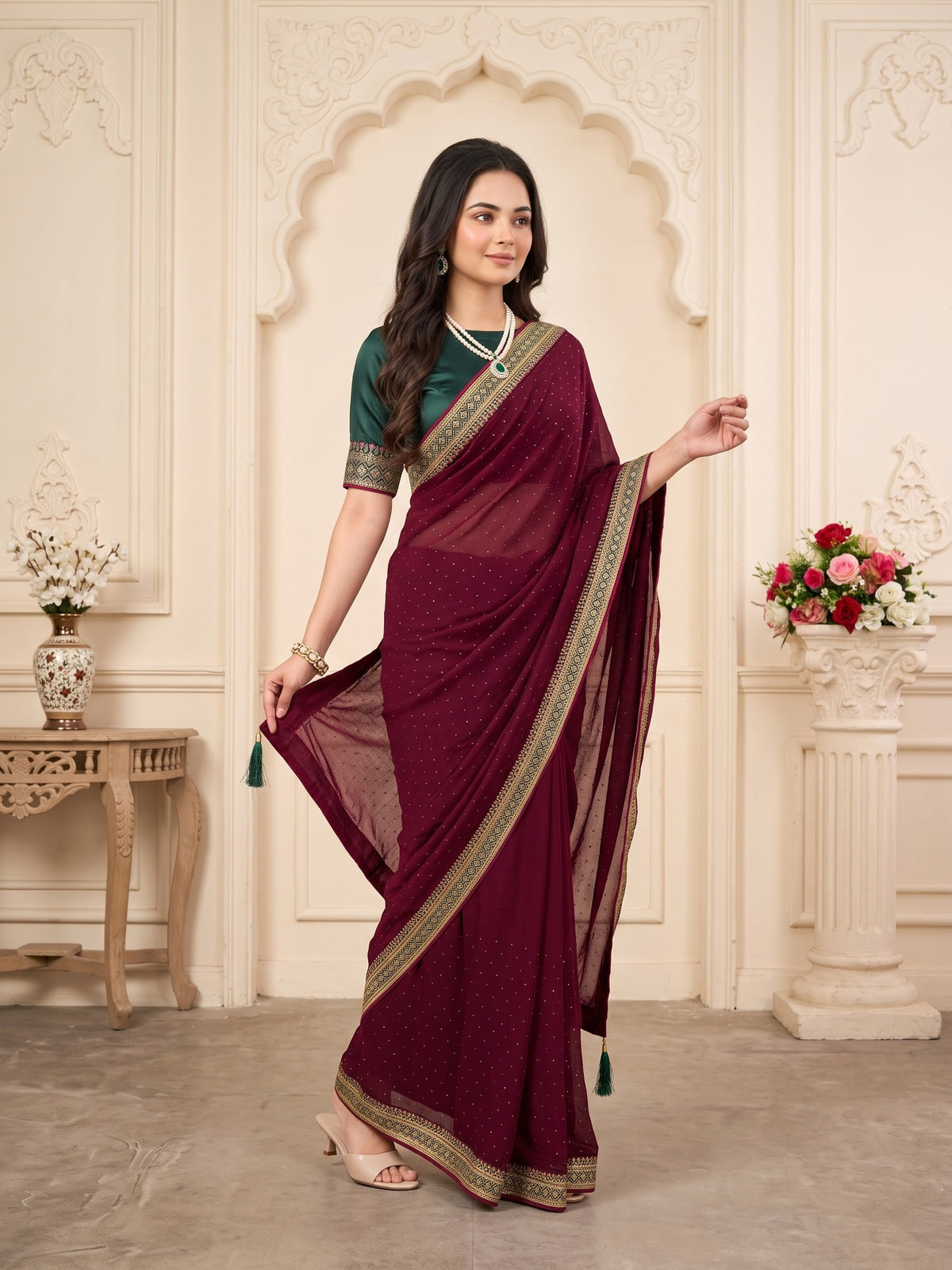 Purple Vichitra Silk saree – detail view 4