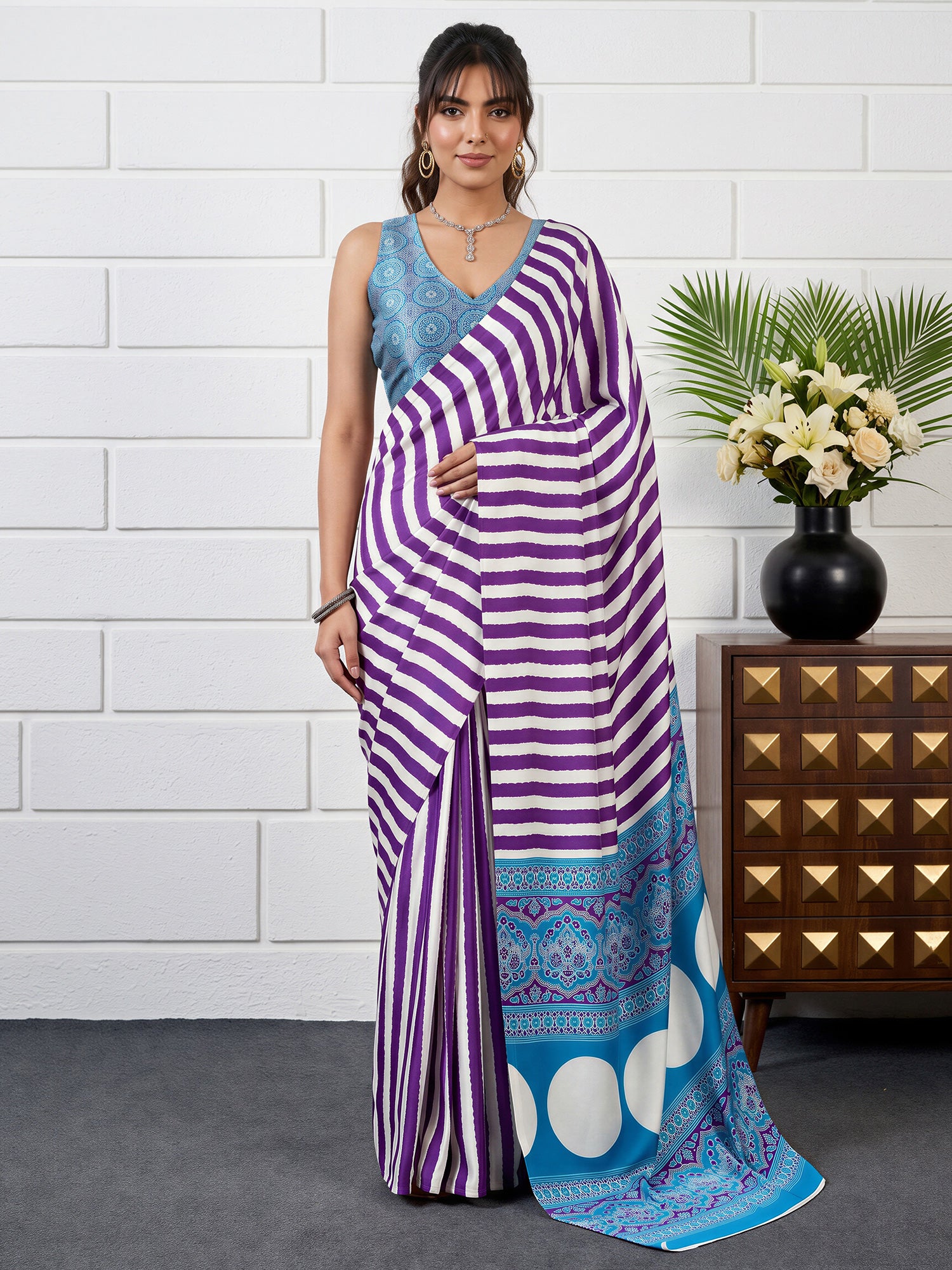 Purple Satin saree – detail view 3